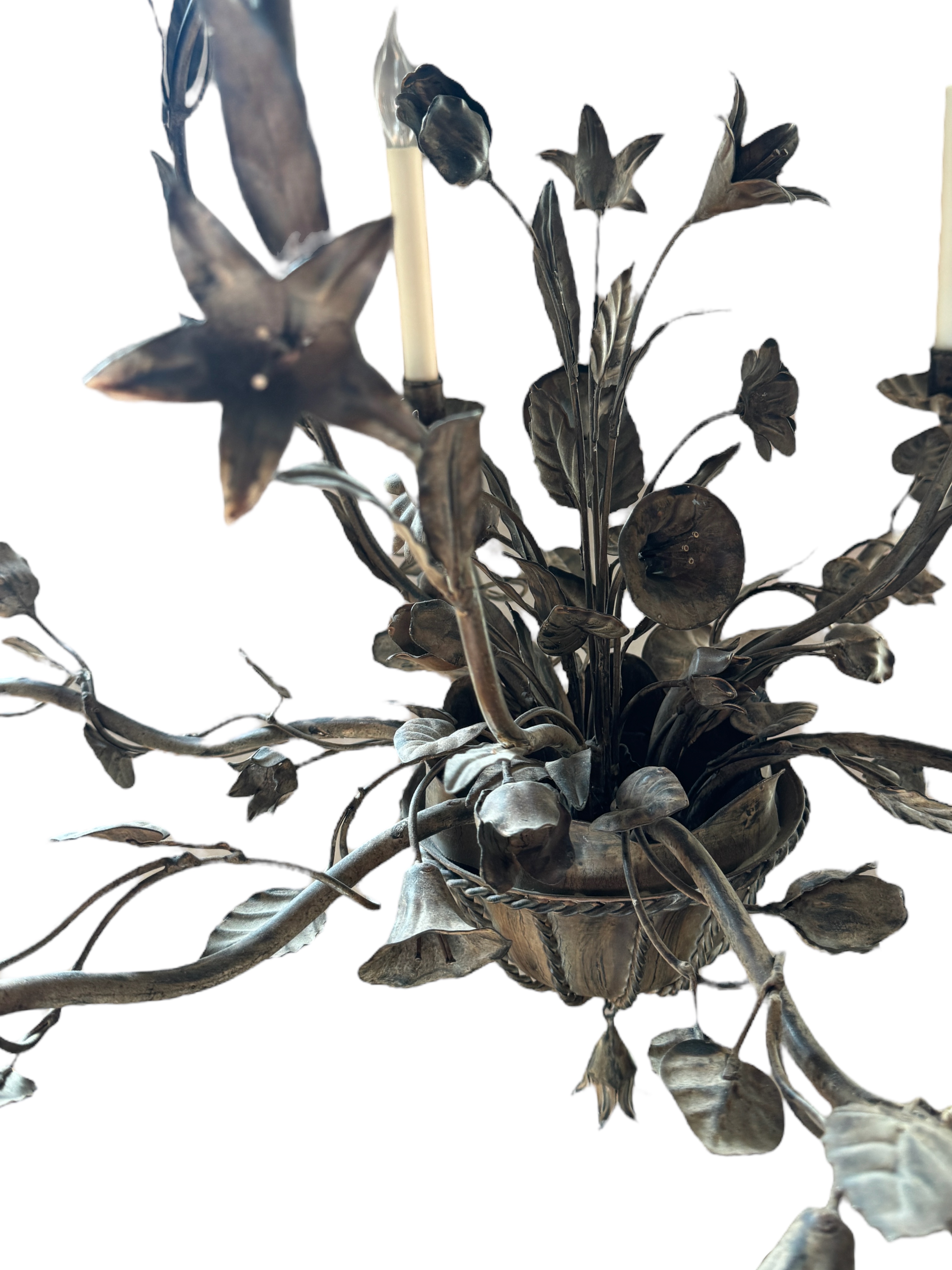 A Vaughan foliate and floral metalwork six light chandelier - Image 6 of 6