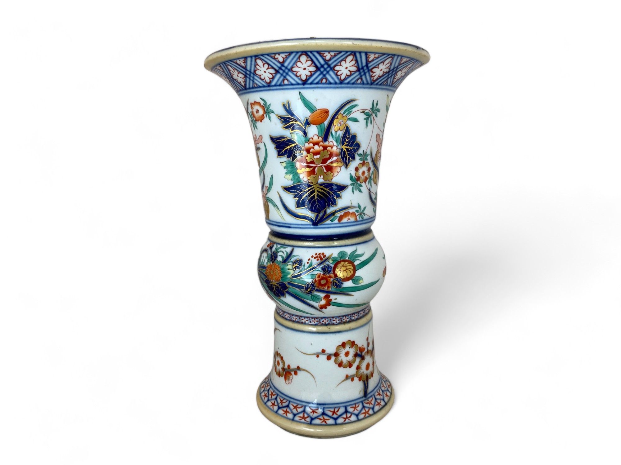 A late 19th /early 20th century Chinese wucai gu-shaped floral decorated vase - Image 6 of 10