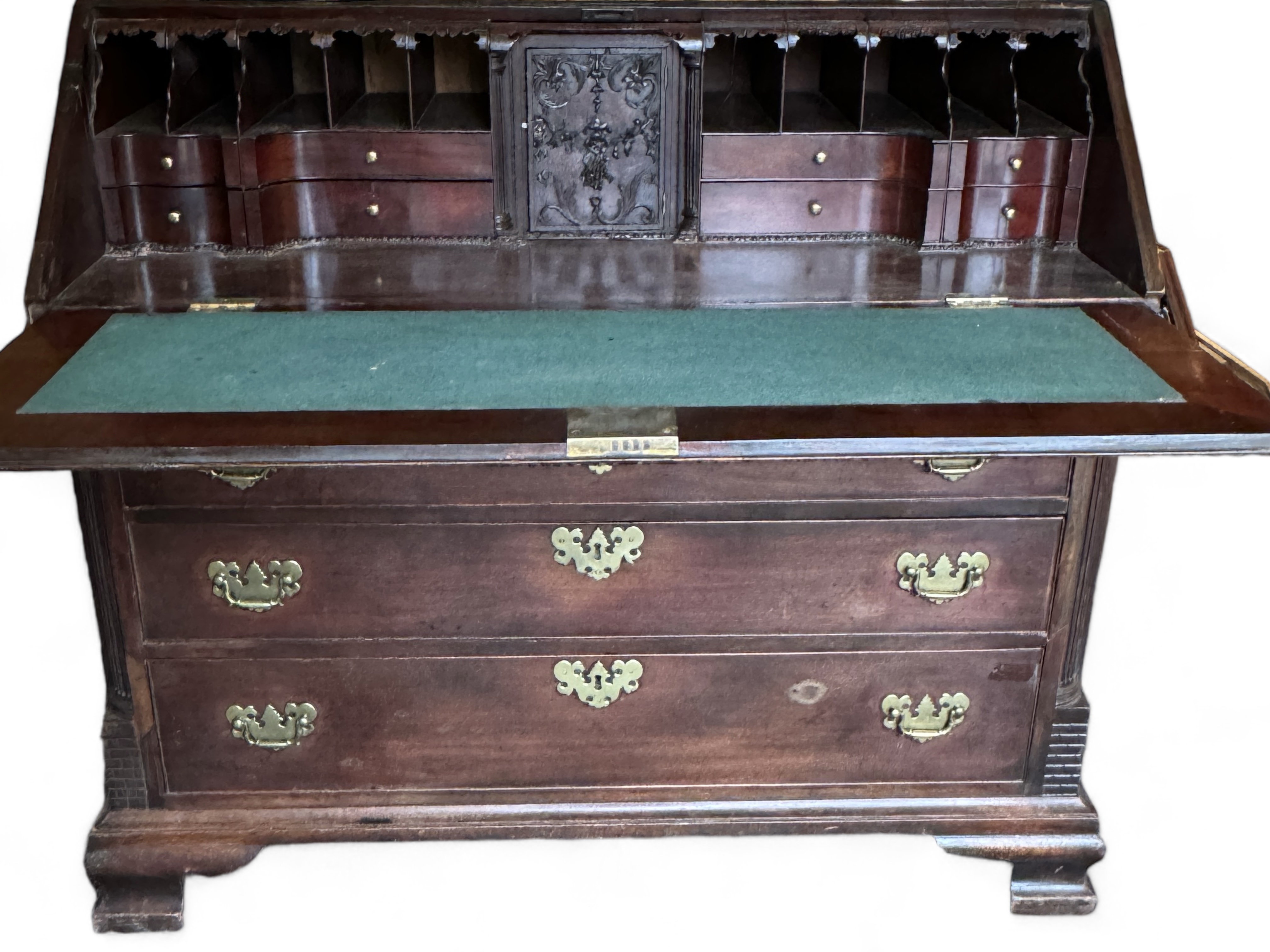 A George III mahogany carved bureau - Image 3 of 5