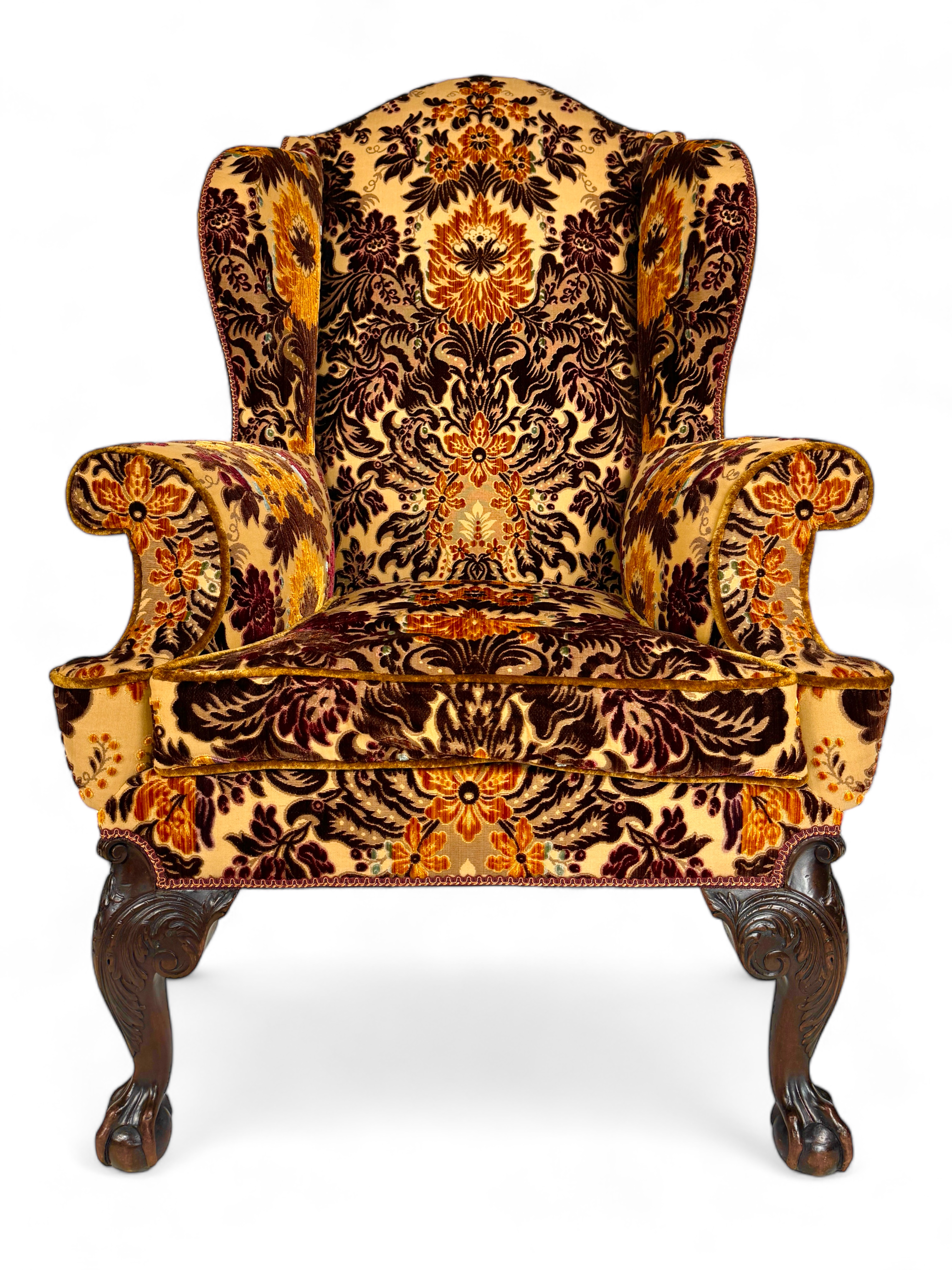 A George II style carved mahogany wing arm chair - Image 3 of 22