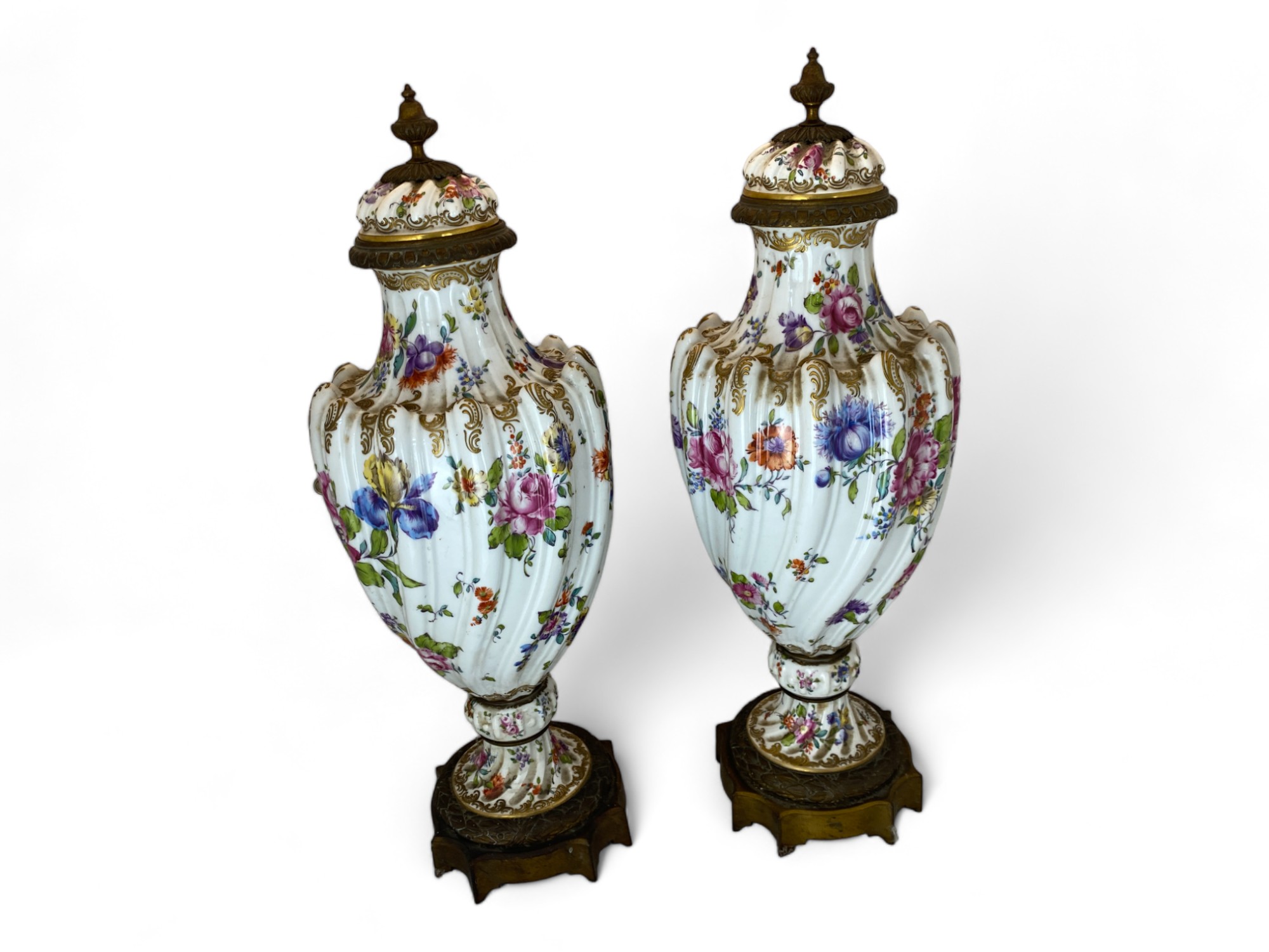 A pair of late 19th century Frankenthal gilt bronze mounted and floral decorated vases and c - Image 4 of 6