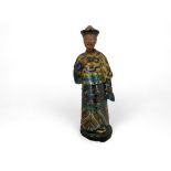 A 19th century Chinese-Export hand painted clay figure of a mandarin with nodding head