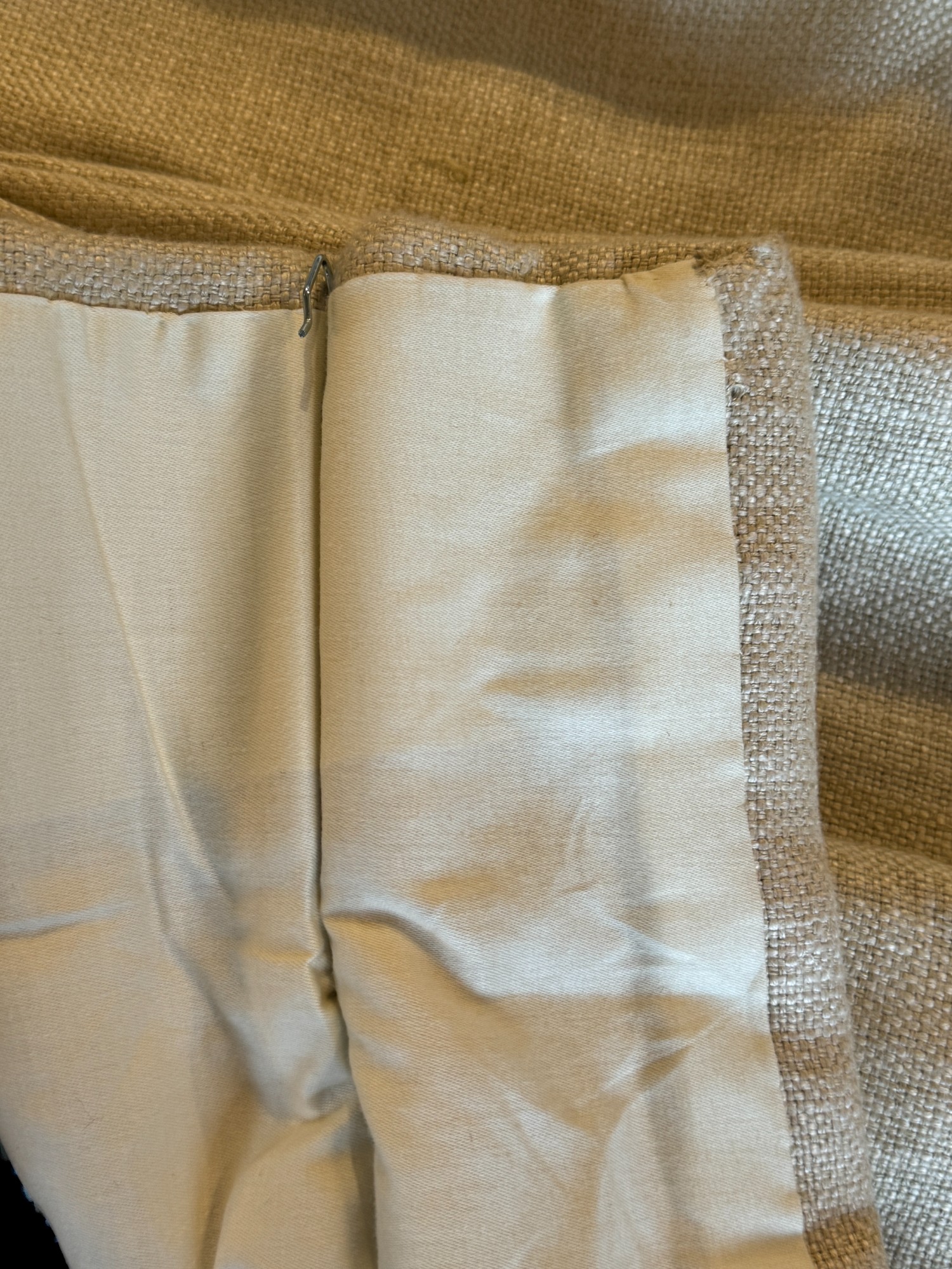 A pair of Jim Thompson pinch pleat lined and interlined buff coloured fabric curtains - Image 3 of 5