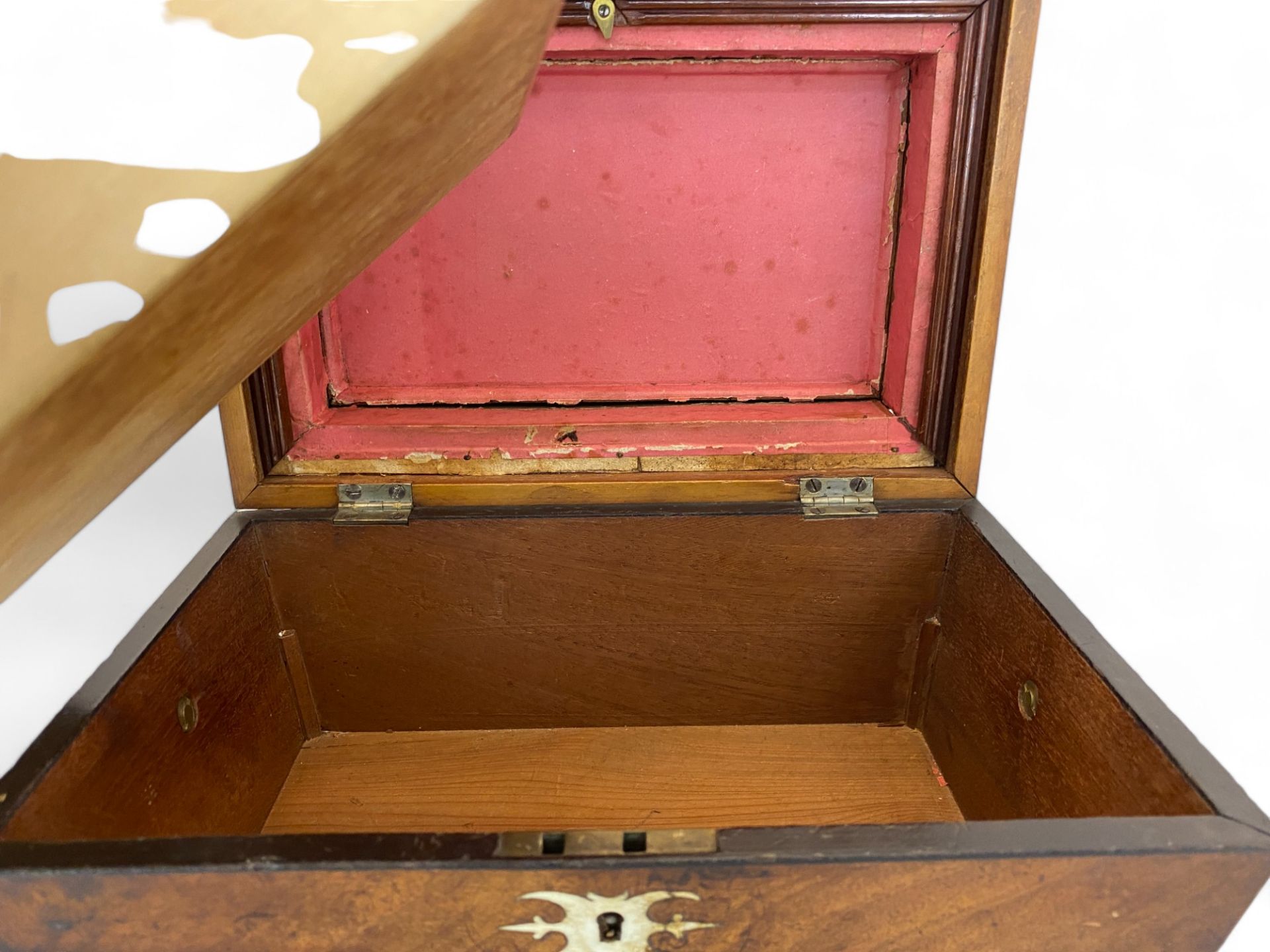 A 19th century mahogany writing slope, a mahogany workbox and an Art Nouveau box - Image 18 of 19