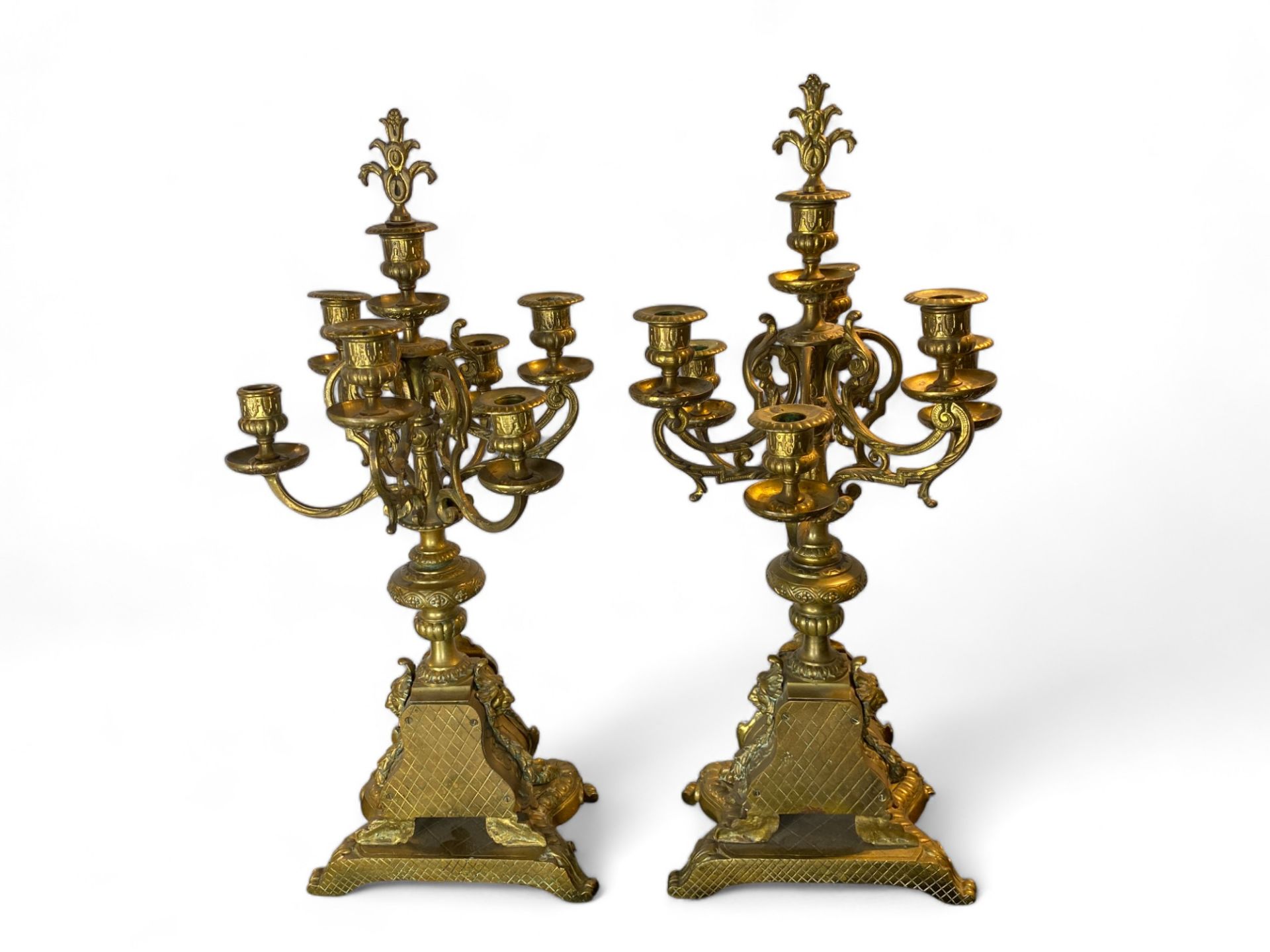 A pair of late 19th century Louis XIV style gilt metal six light candelabra - Image 6 of 9