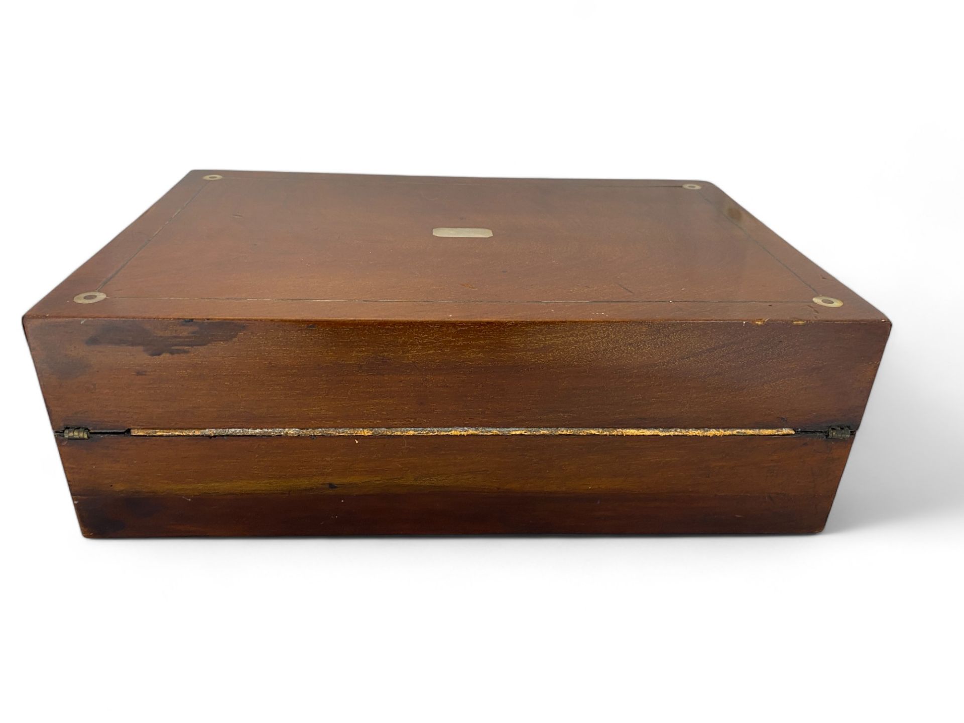A 19th century mahogany writing slope, a mahogany workbox and an Art Nouveau box - Image 8 of 19