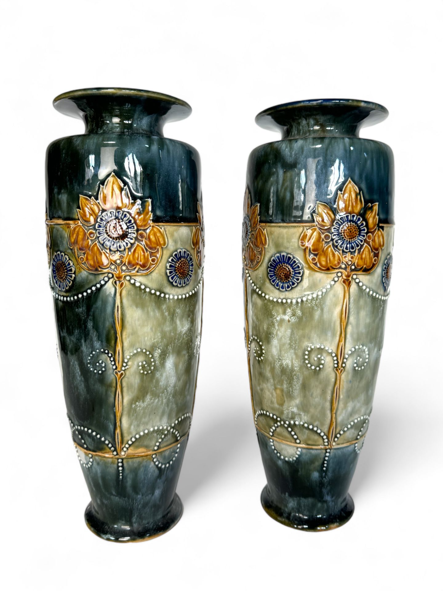 A large pair of Royal Doulton Art Nouveau style vases, circa 1900