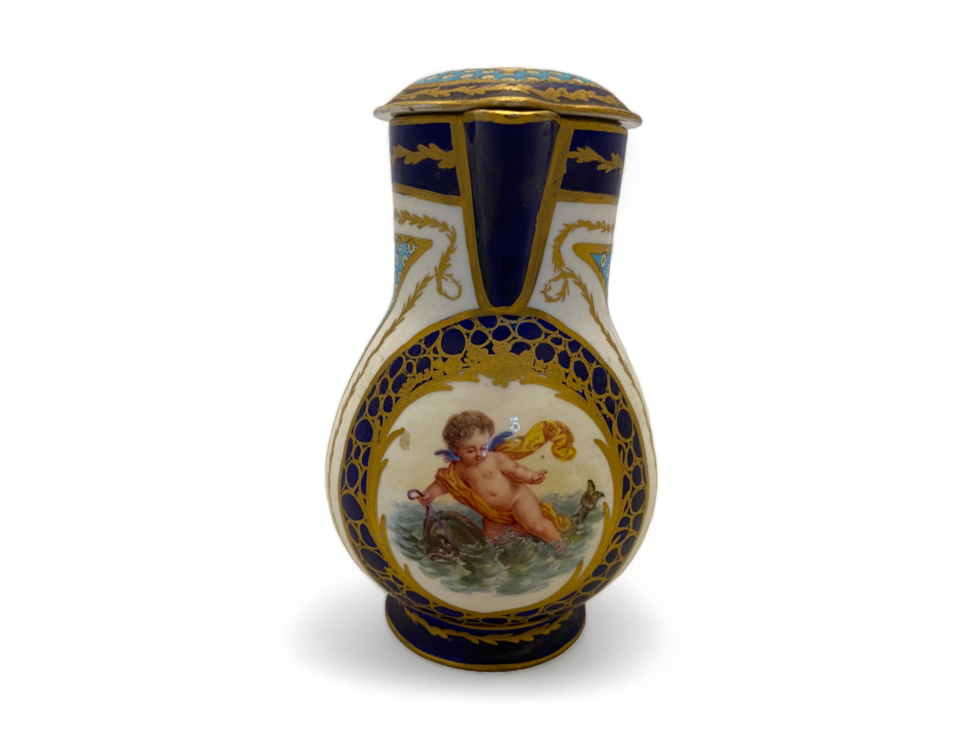 A Sèvres bleu céleste water jug and cover (pot a l'eau, fourth size), 18th century - Image 2 of 9