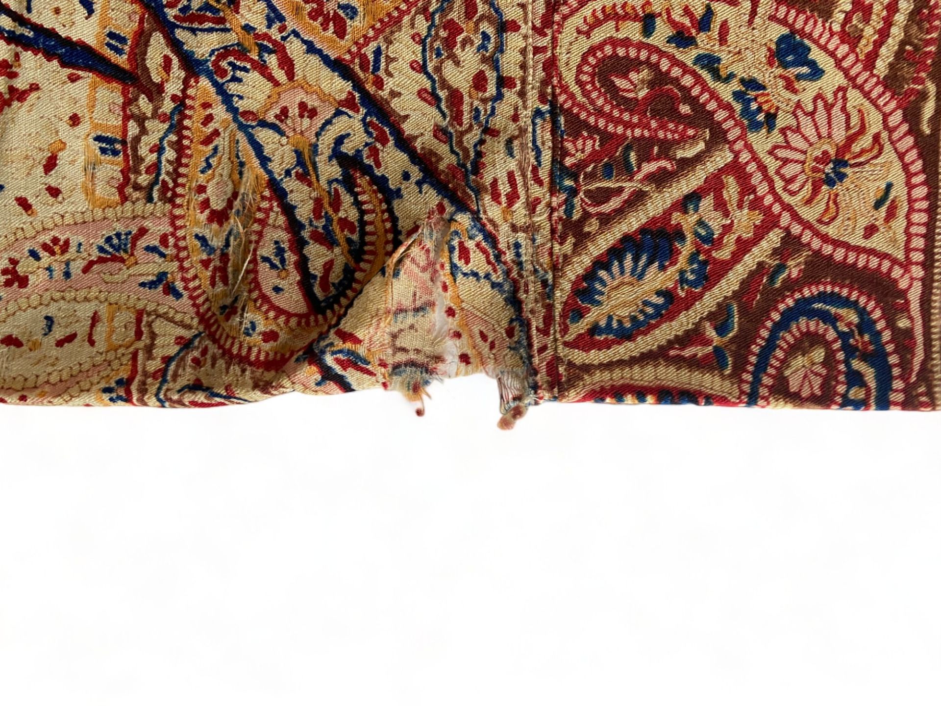 A 19th century red, brown and blue paisley cotton shawl together with another shawl - Image 3 of 13