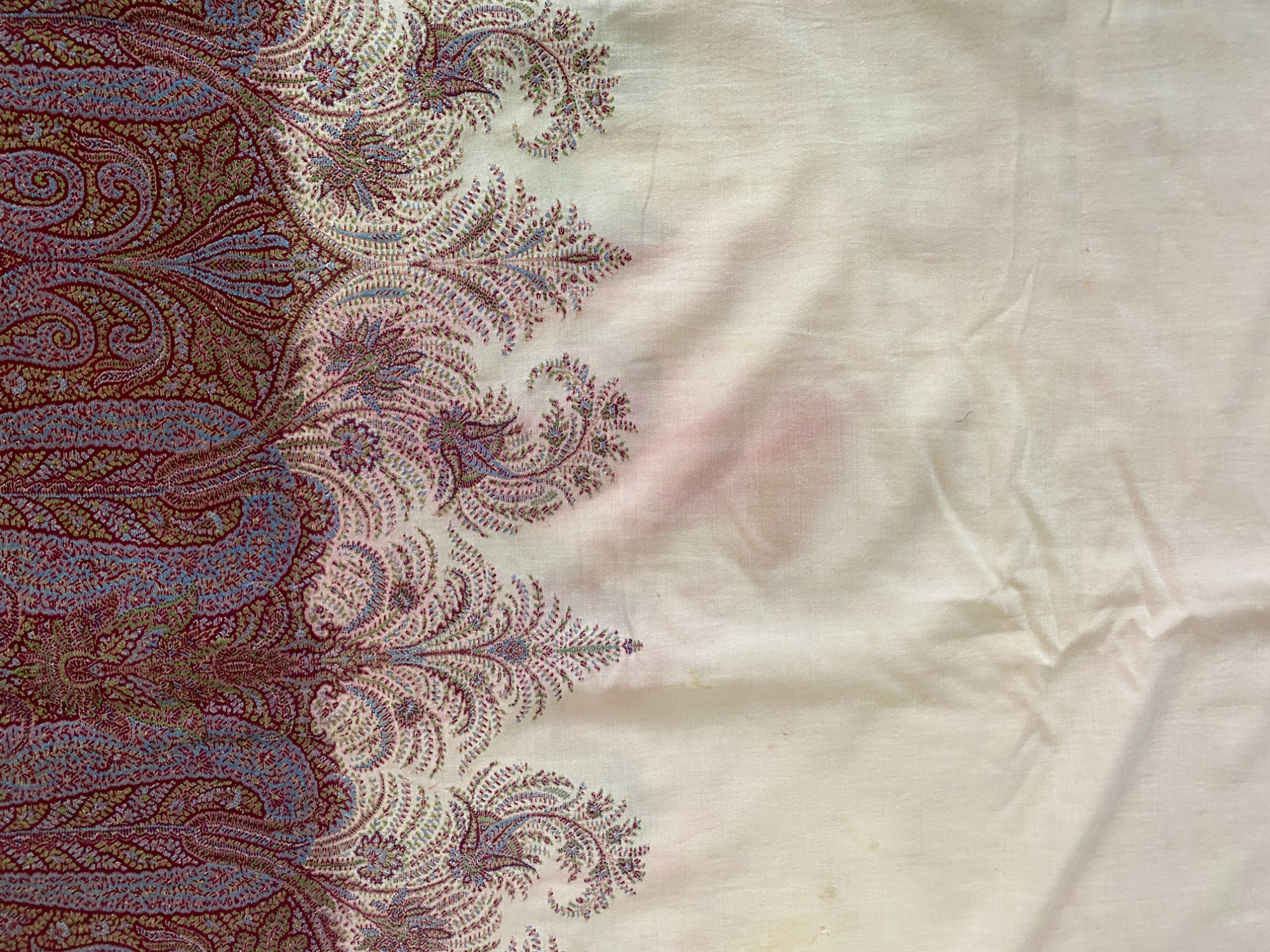 A 19th century red, brown and blue paisley cotton shawl together with another shawl - Image 10 of 13