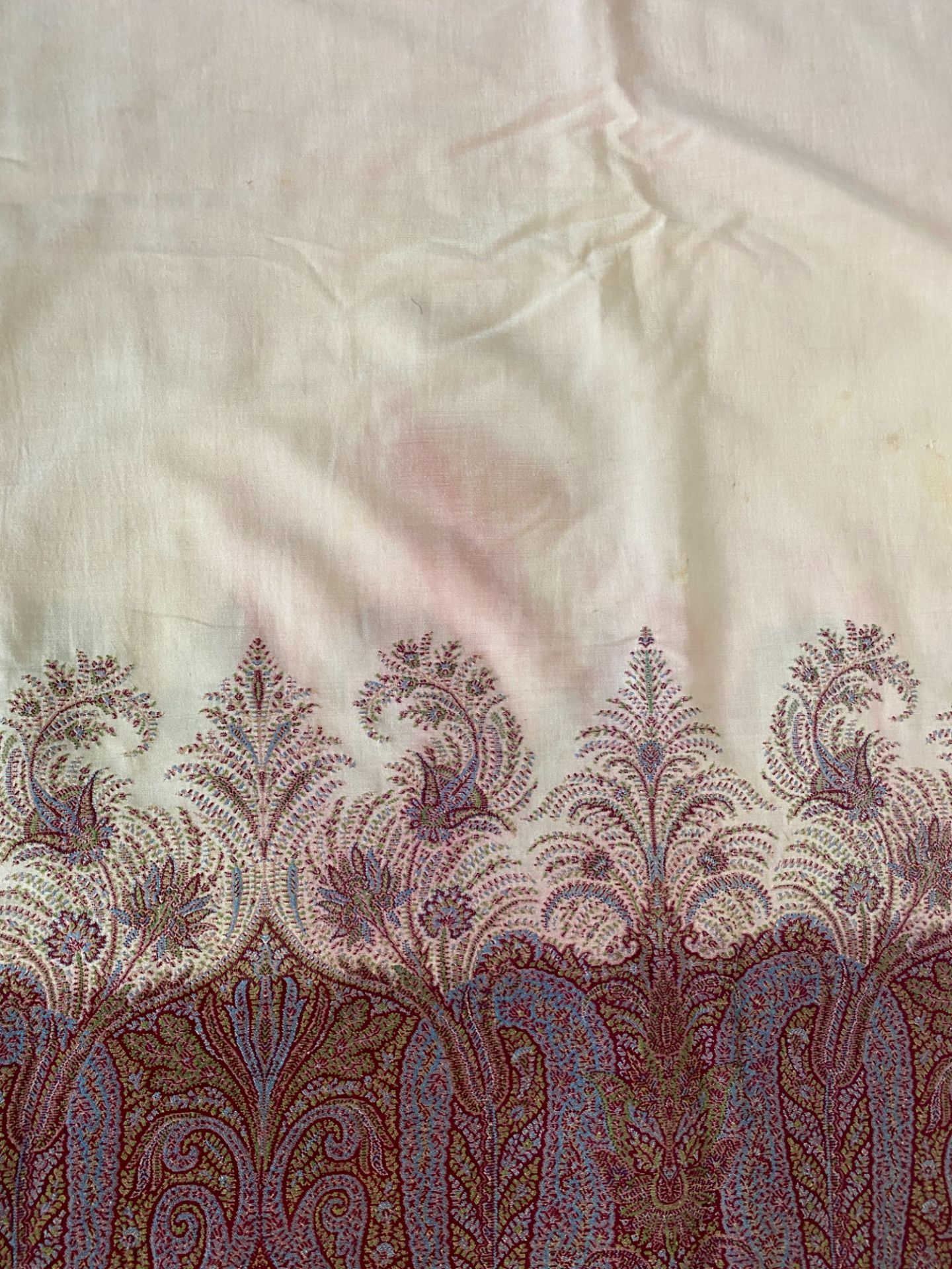 A 19th century red, brown and blue paisley cotton shawl together with another shawl - Image 10 of 13