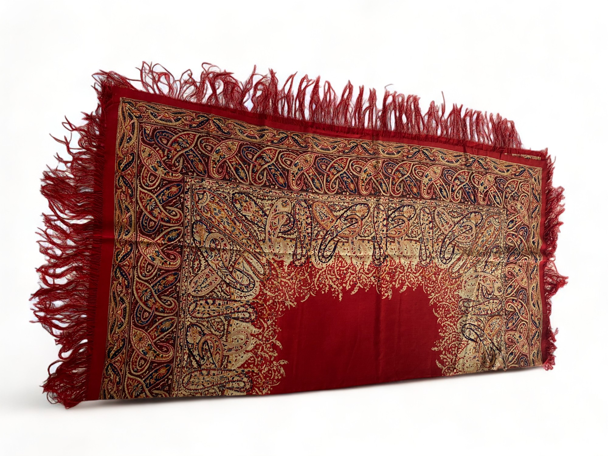 A 19th century red, brown and blue paisley cotton shawl together with another shawl - Image 2 of 13