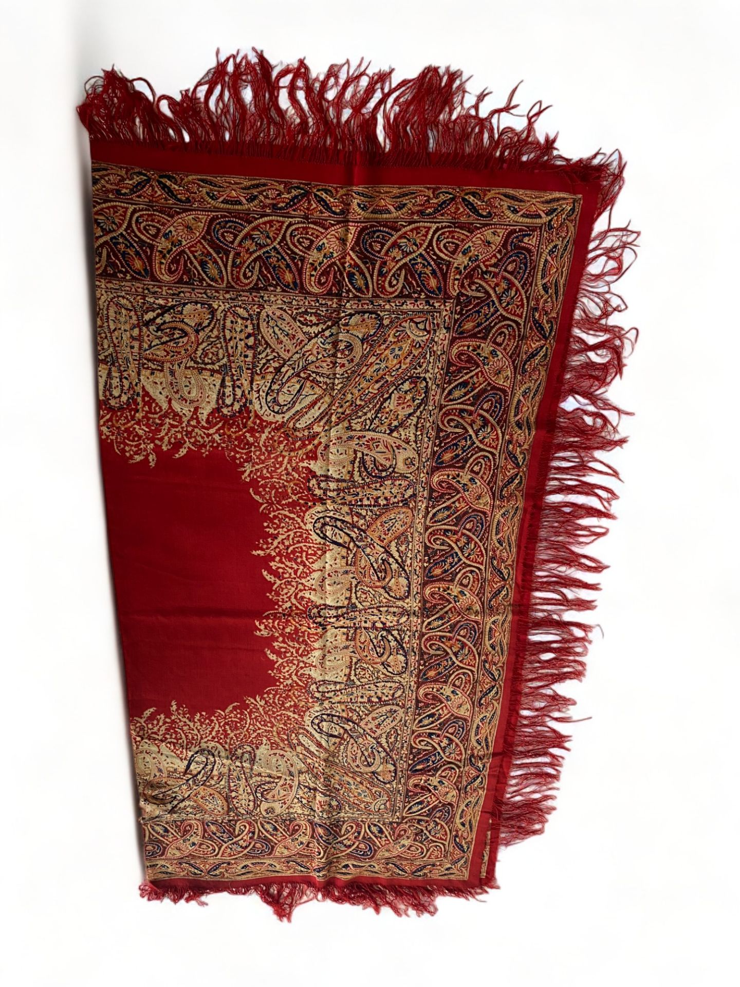 A 19th century red, brown and blue paisley cotton shawl together with another shawl - Image 2 of 13