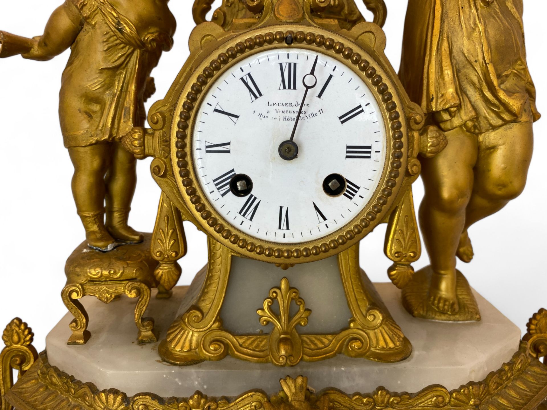 A late 19th century French gilt spelter and onyx figural mantel clock by Lecler, Jeune - Image 2 of 11