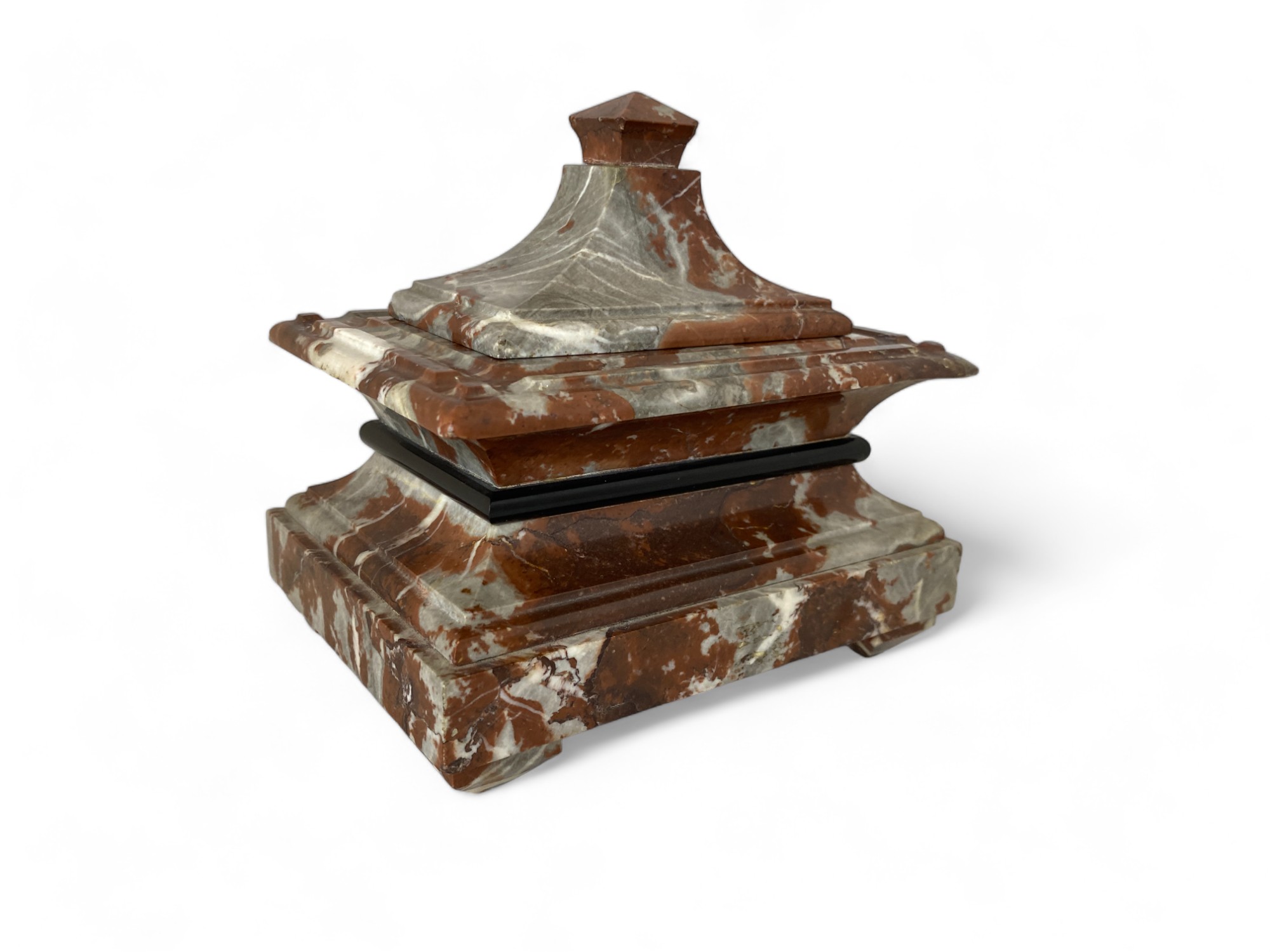 A 19th century French red rance marble rectangular inkstand with twin inkwells - Image 7 of 7