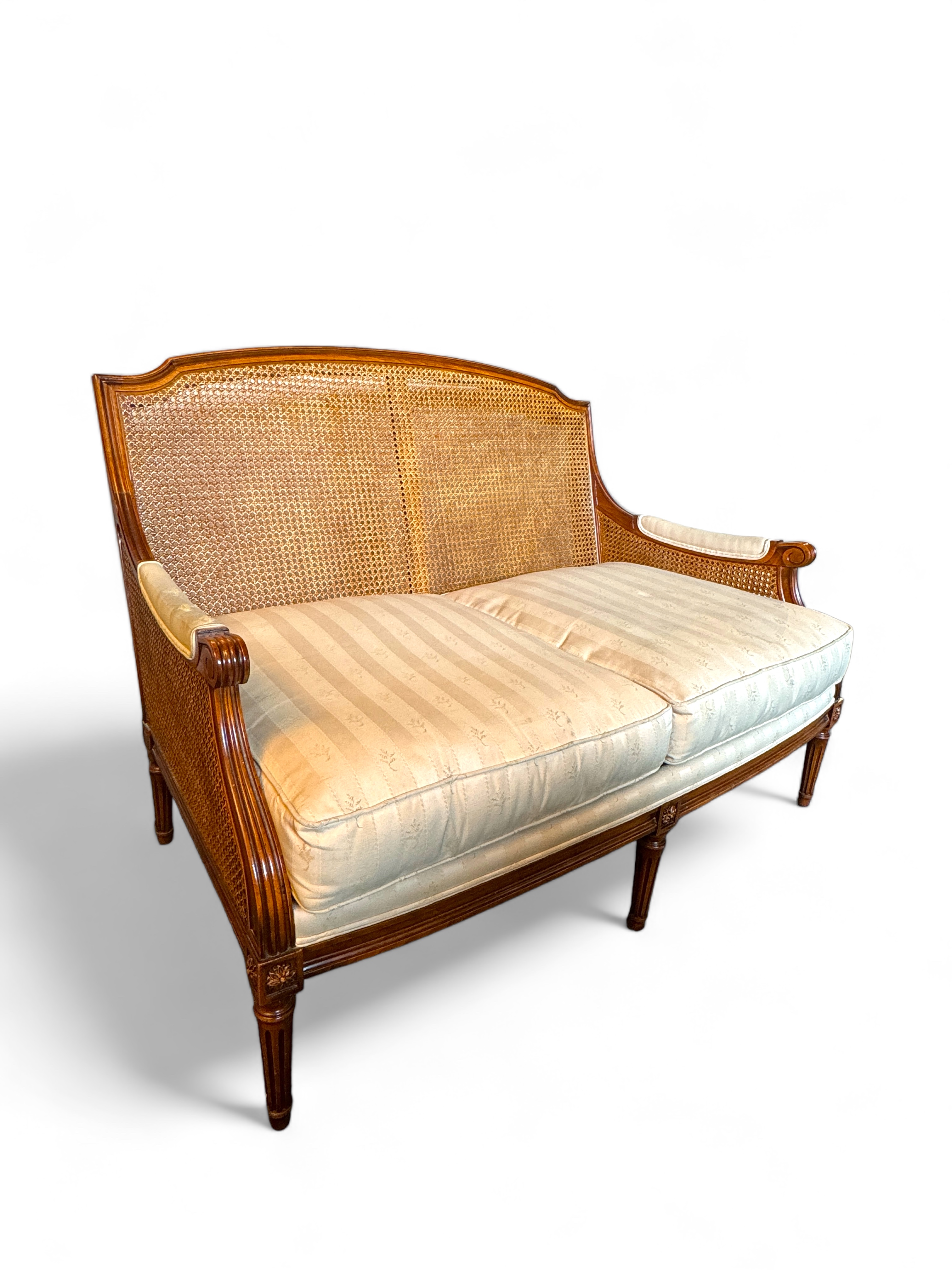 A Louis XVI style stained beech bergere settee - Image 5 of 5