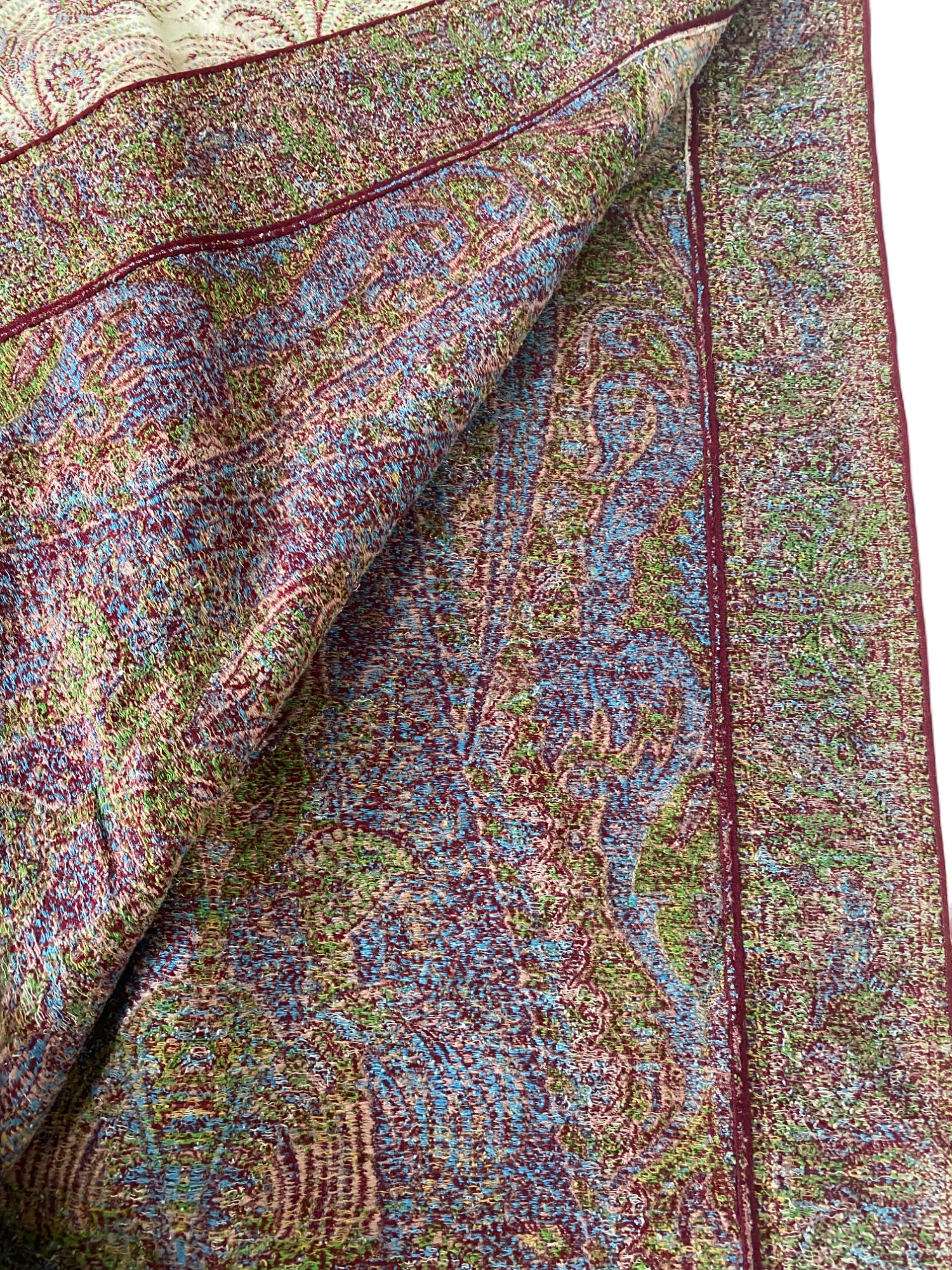A 19th century red, brown and blue paisley cotton shawl together with another shawl - Image 13 of 13