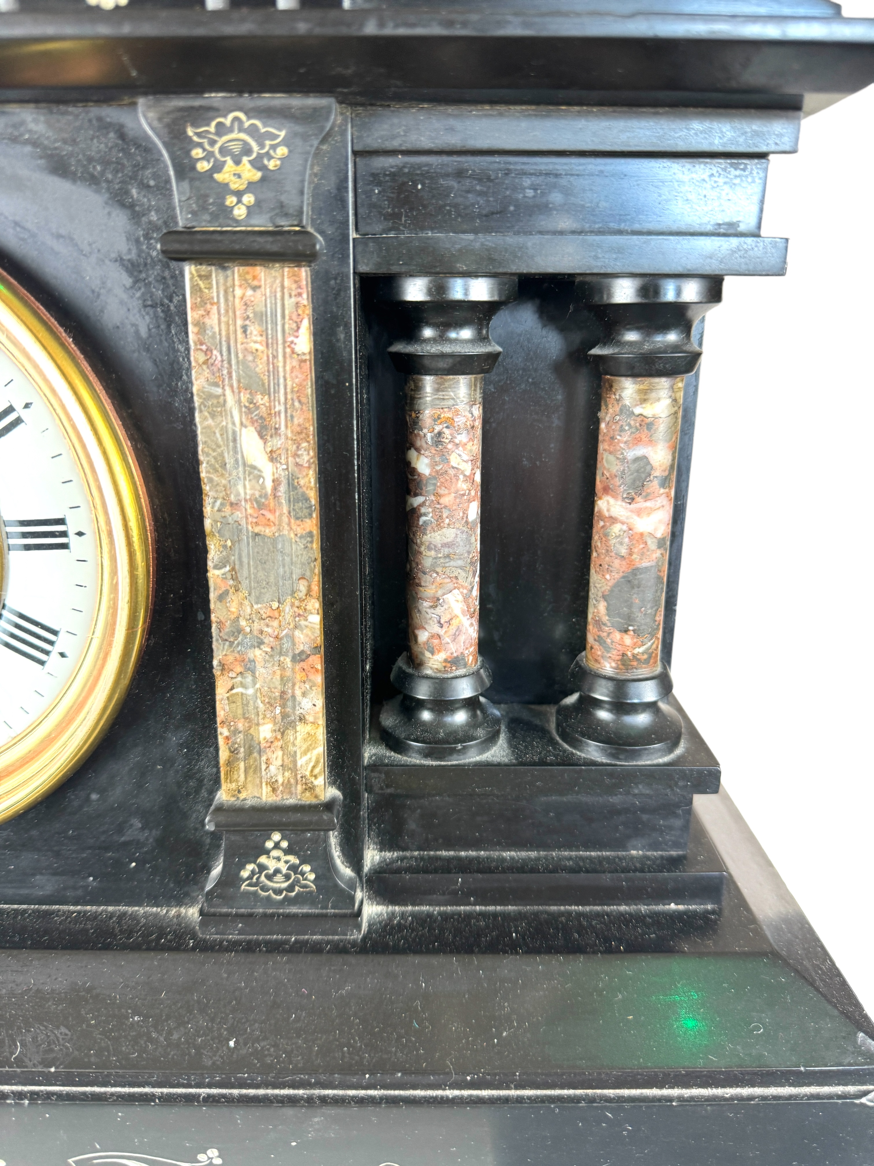 A large mid 19th century black slate and brescia marble mantel clock by Vincenti & Cie - Image 2 of 7