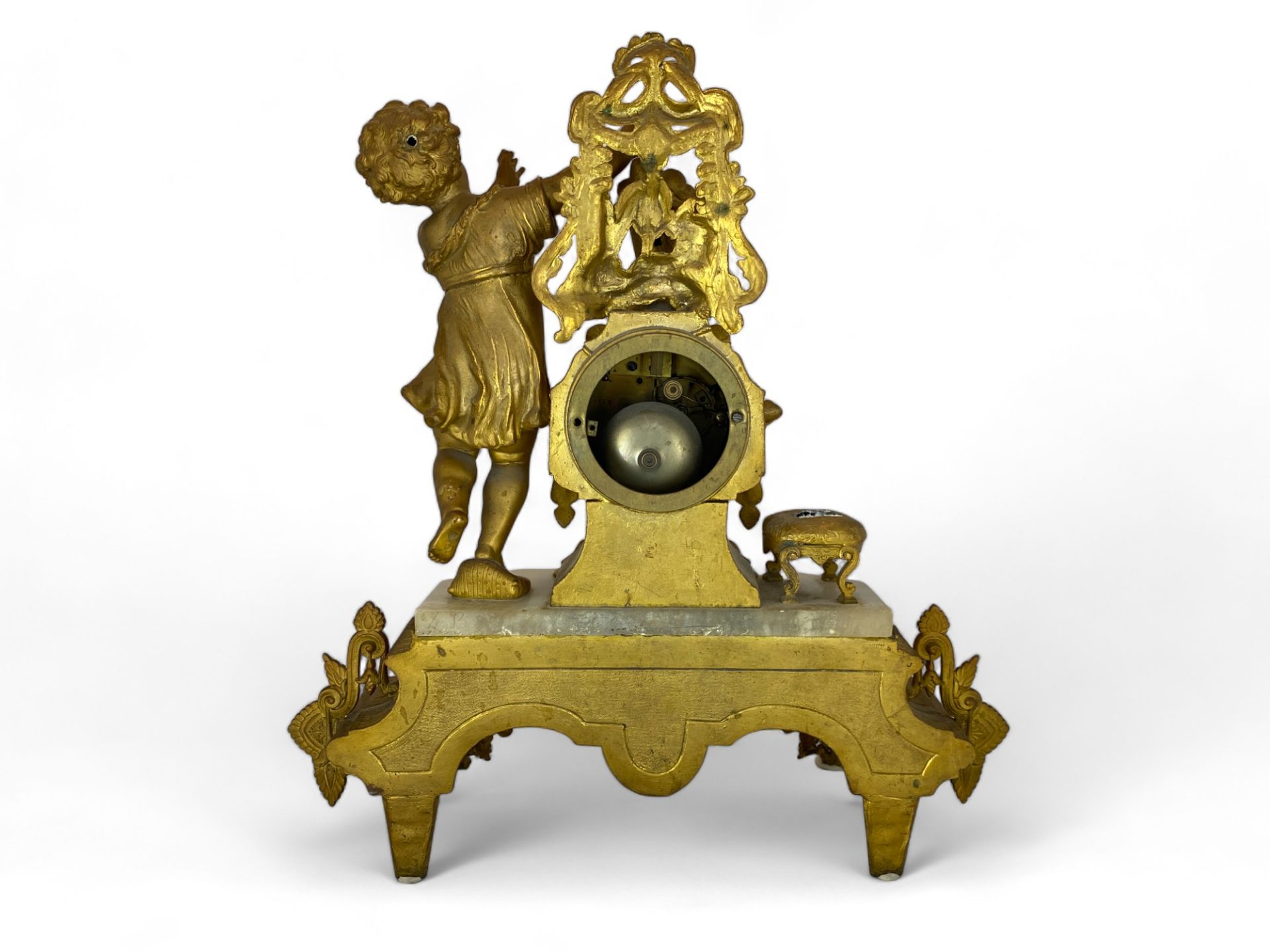 A late 19th century French gilt spelter and onyx figural mantel clock by Lecler, Jeune - Image 5 of 11