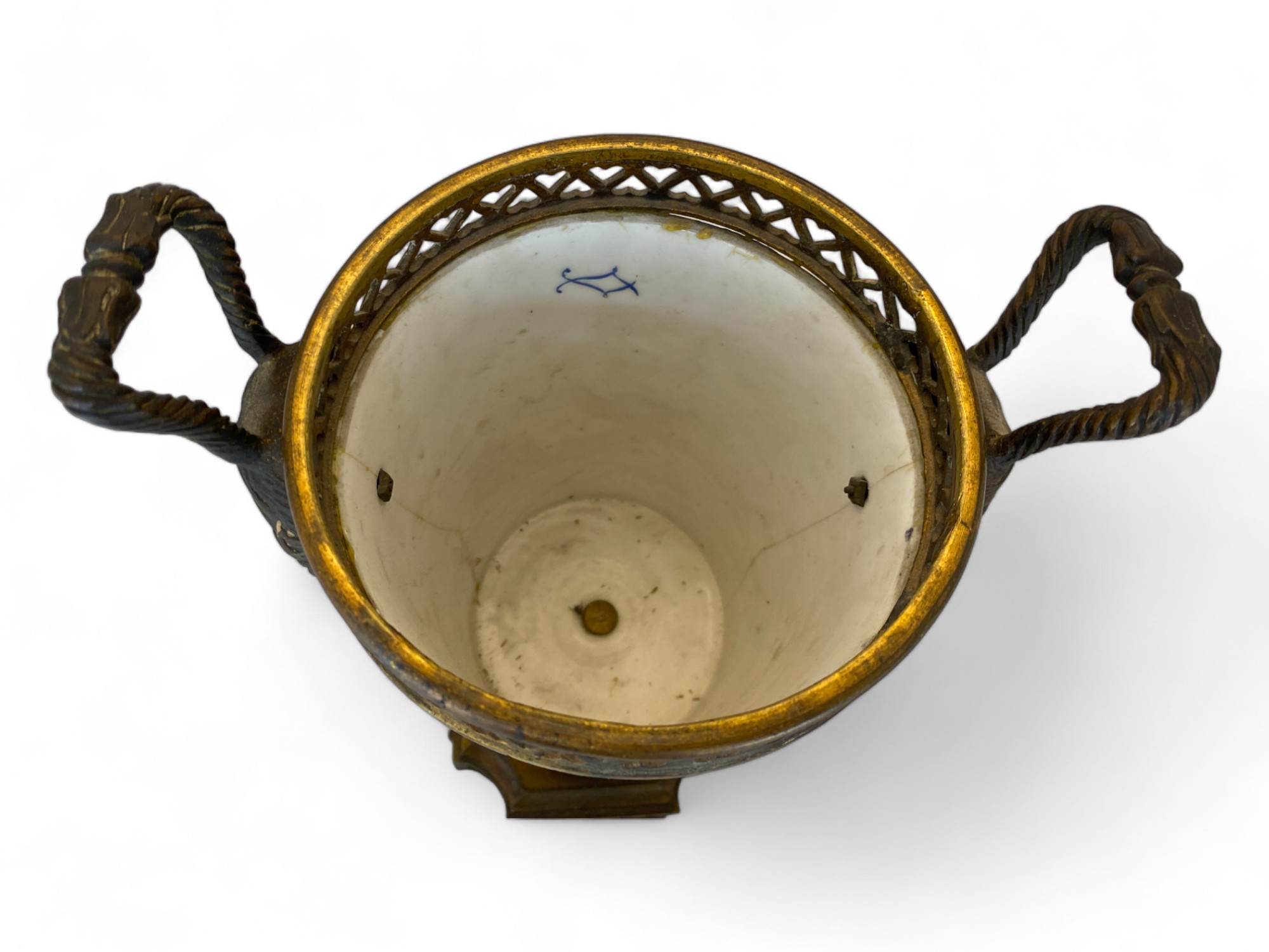 A 19th century Sèvres style porcelain and gilt bronze mounted beau bleu cup and cover - Image 8 of 10