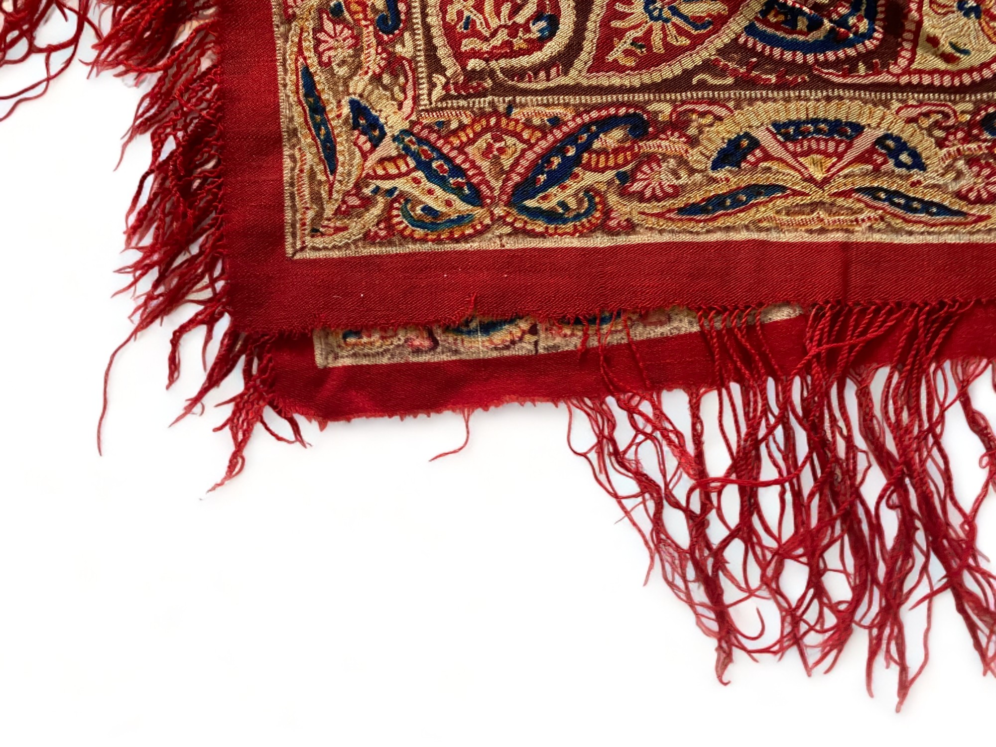 A 19th century red, brown and blue paisley cotton shawl together with another shawl - Image 4 of 13