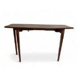 A narrow mahogany and crossbanded folding console / side table