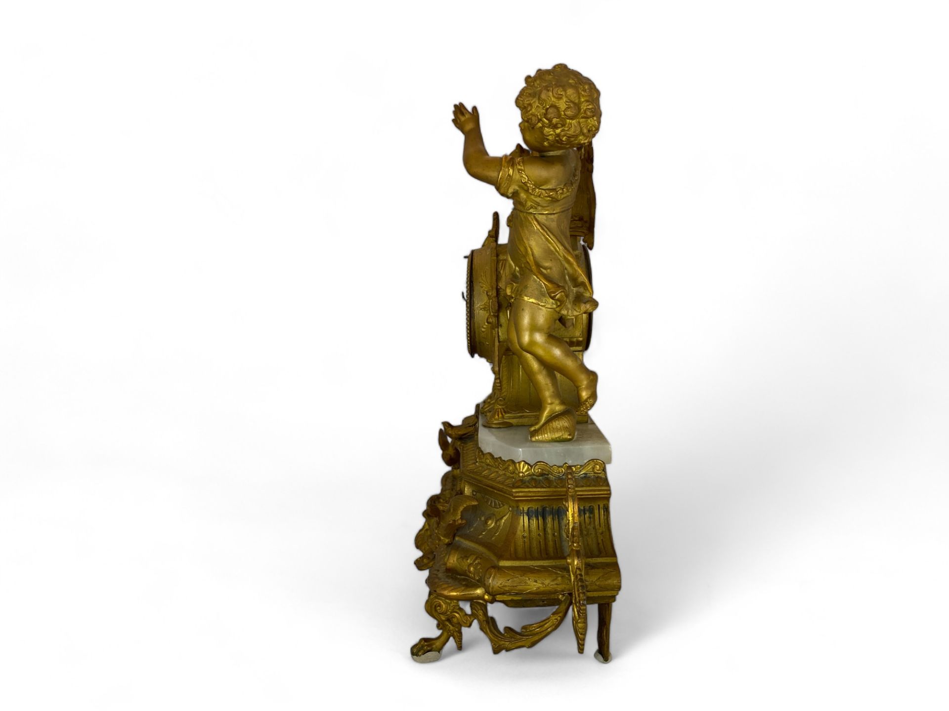 A late 19th century French gilt spelter and onyx figural mantel clock by Lecler, Jeune - Image 4 of 11