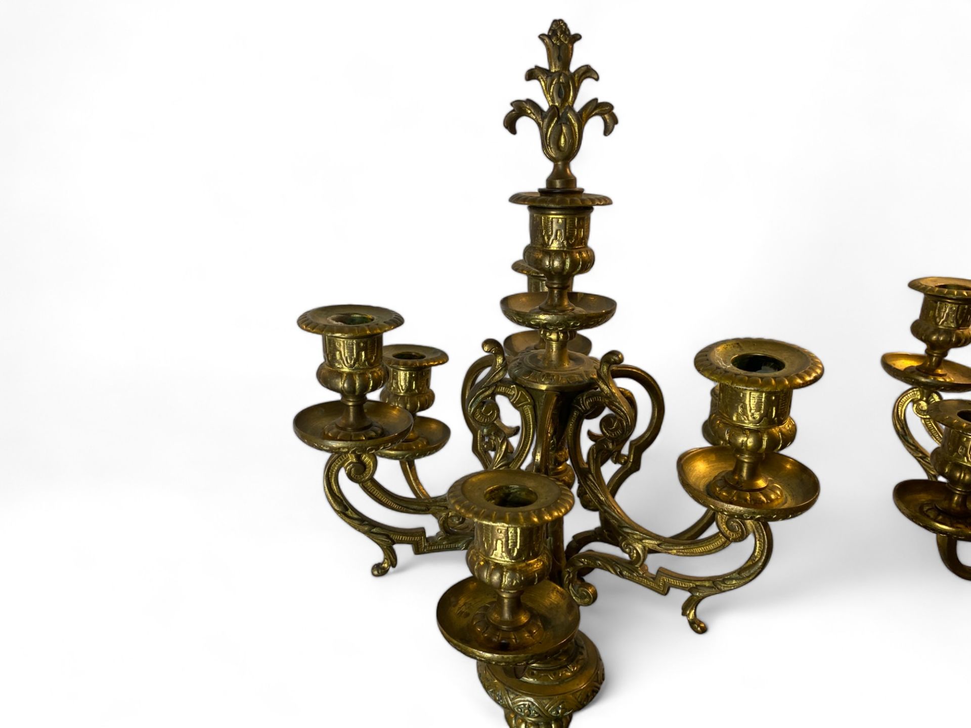 A pair of late 19th century Louis XIV style gilt metal six light candelabra - Image 3 of 9