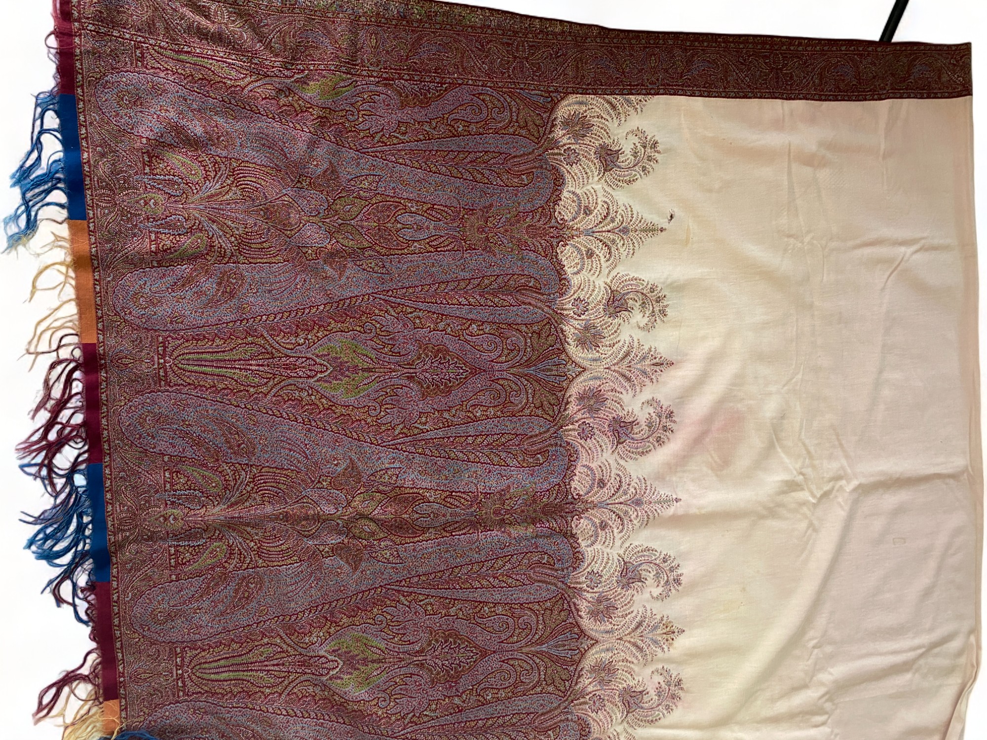 A 19th century red, brown and blue paisley cotton shawl together with another shawl - Image 8 of 13