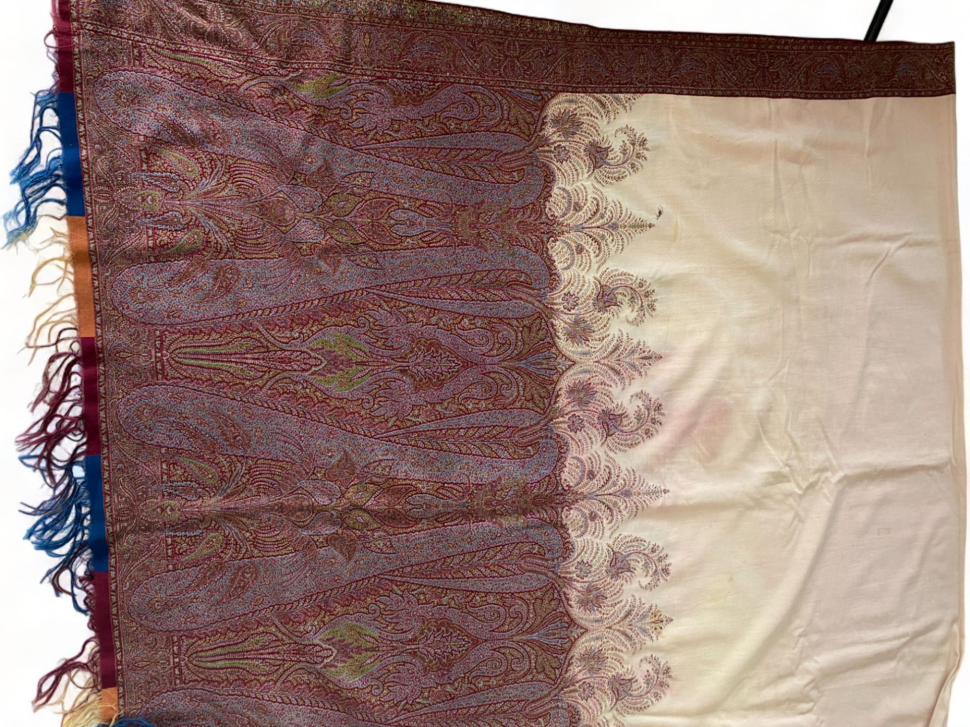 A 19th century red, brown and blue paisley cotton shawl together with another shawl - Image 8 of 13
