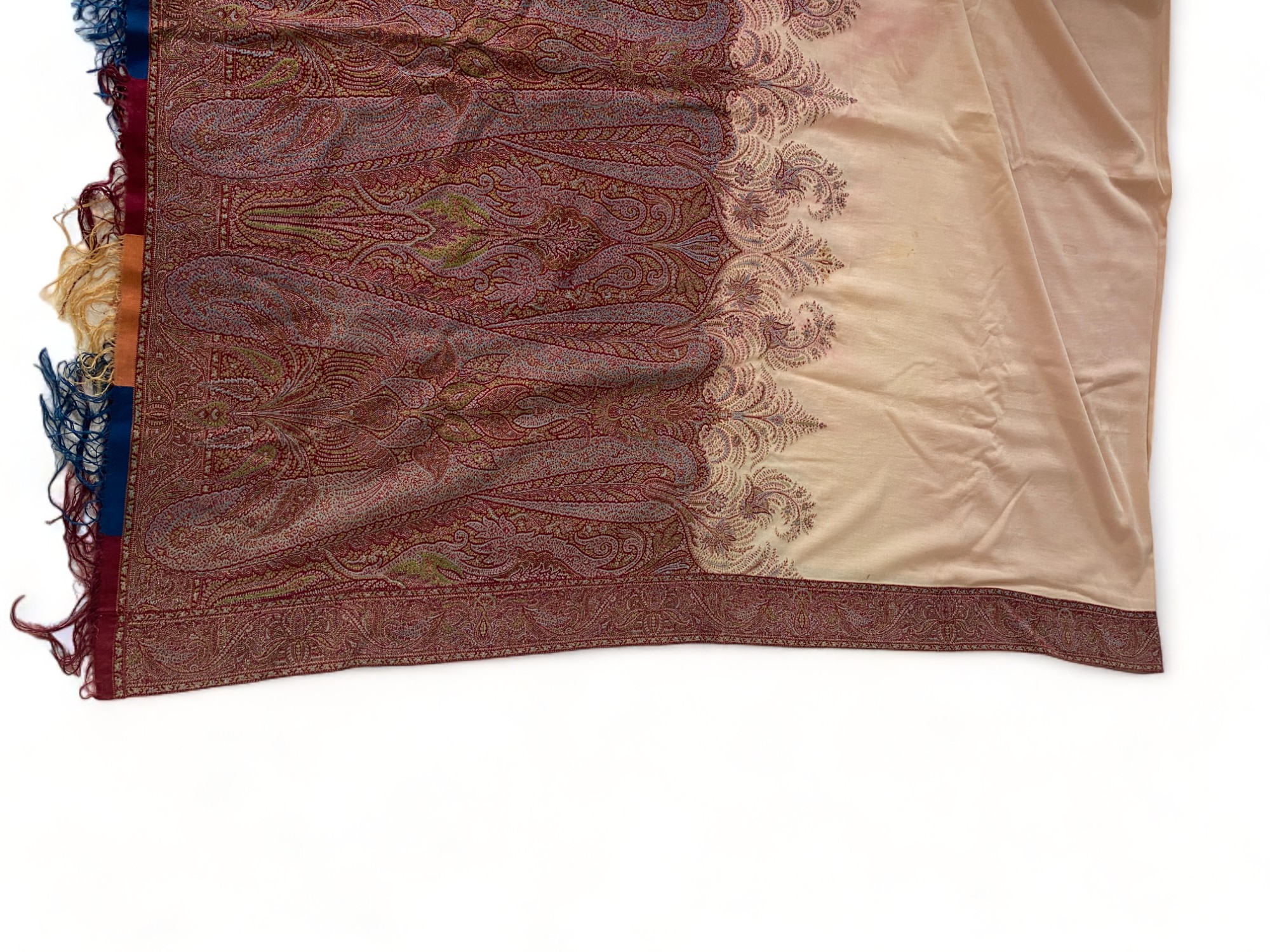 A 19th century red, brown and blue paisley cotton shawl together with another shawl - Image 11 of 13