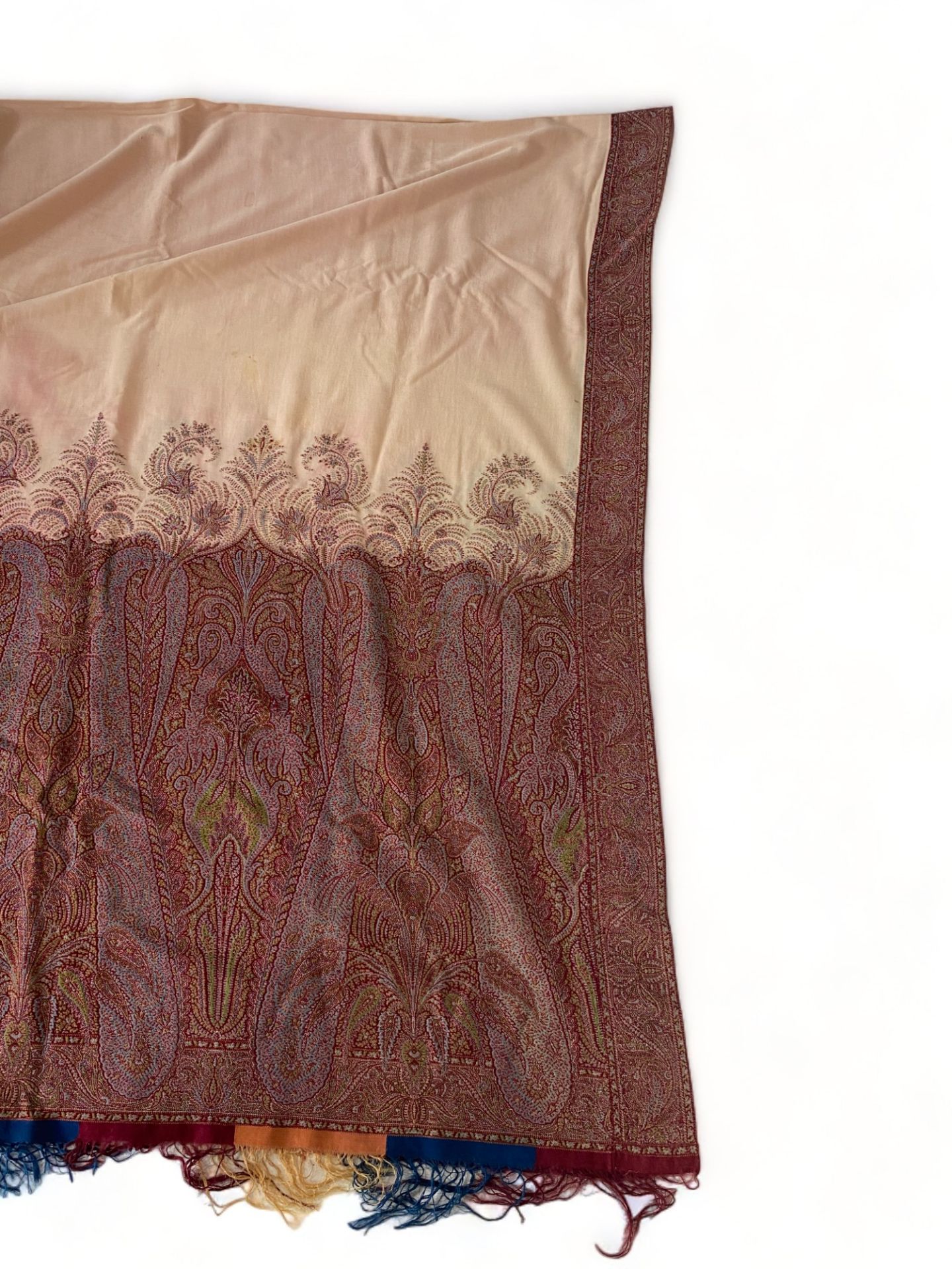 A 19th century red, brown and blue paisley cotton shawl together with another shawl - Image 11 of 13