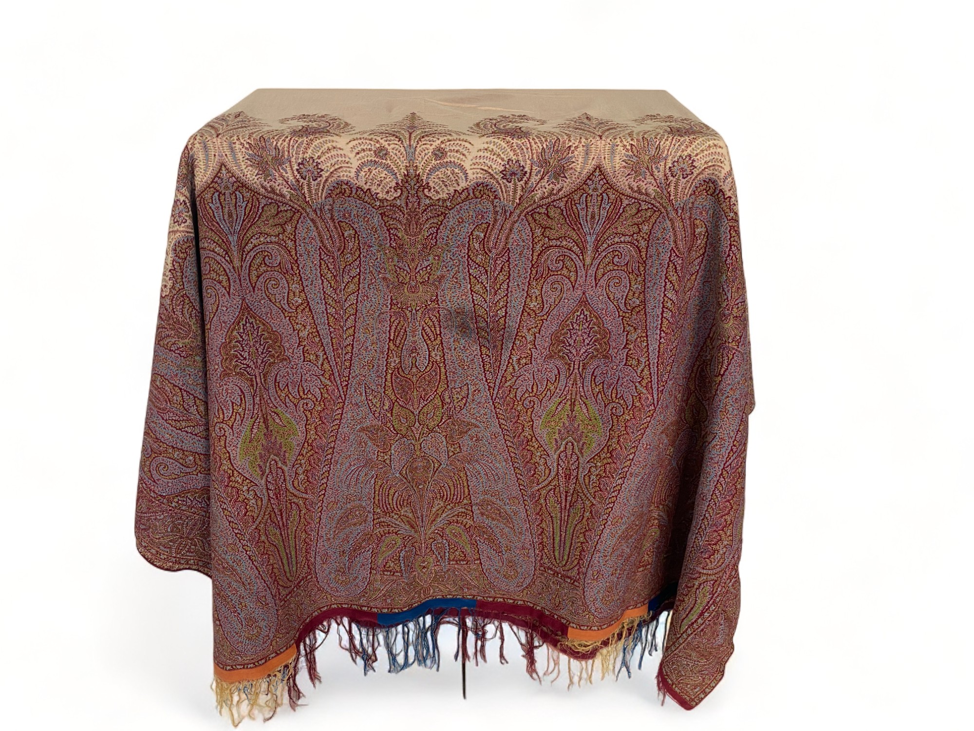 A 19th century red, brown and blue paisley cotton shawl together with another shawl - Image 7 of 13
