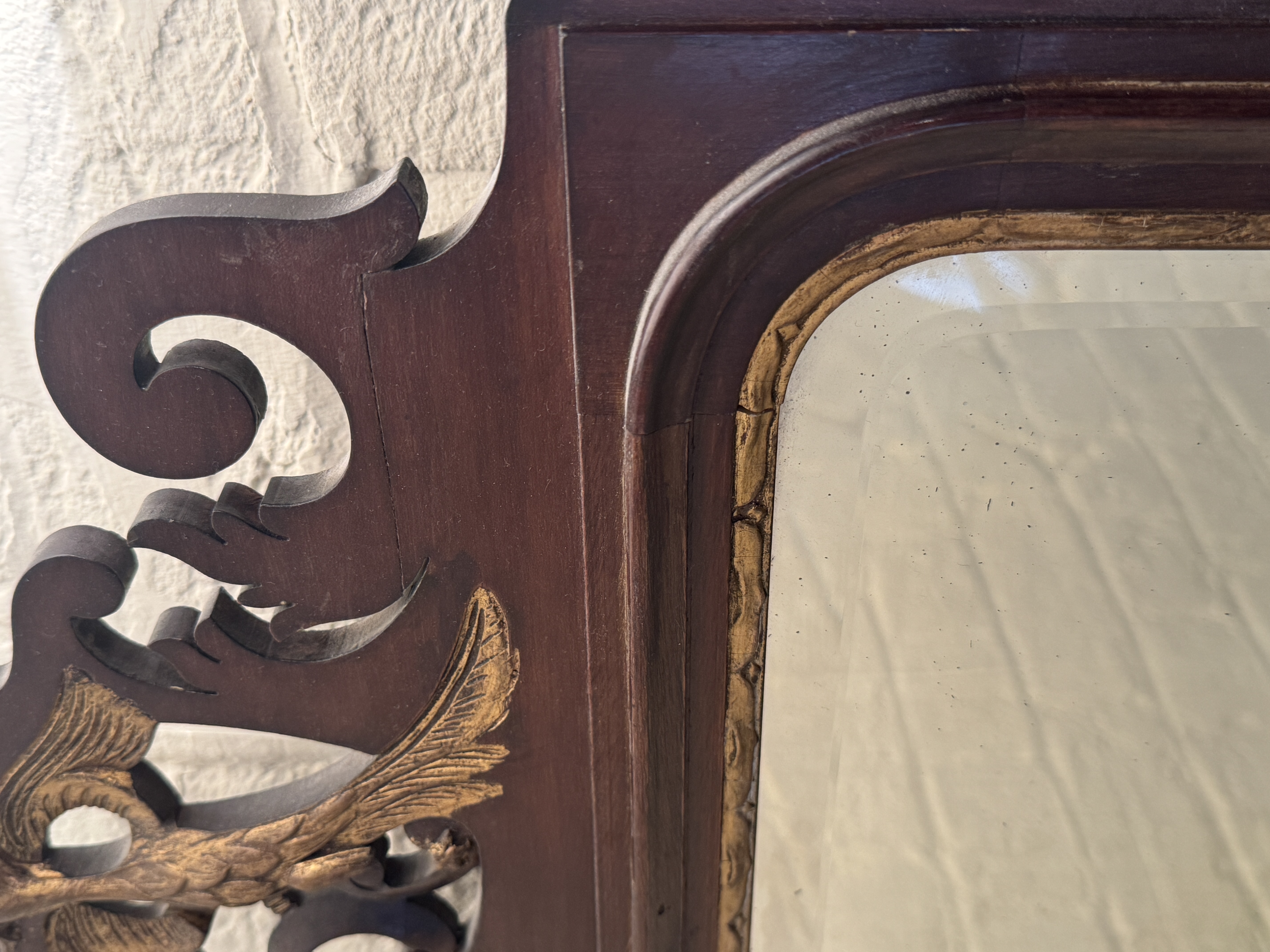 A 19th century mahogany and parcel gilt fret carved mirror in the George II style - Image 2 of 4