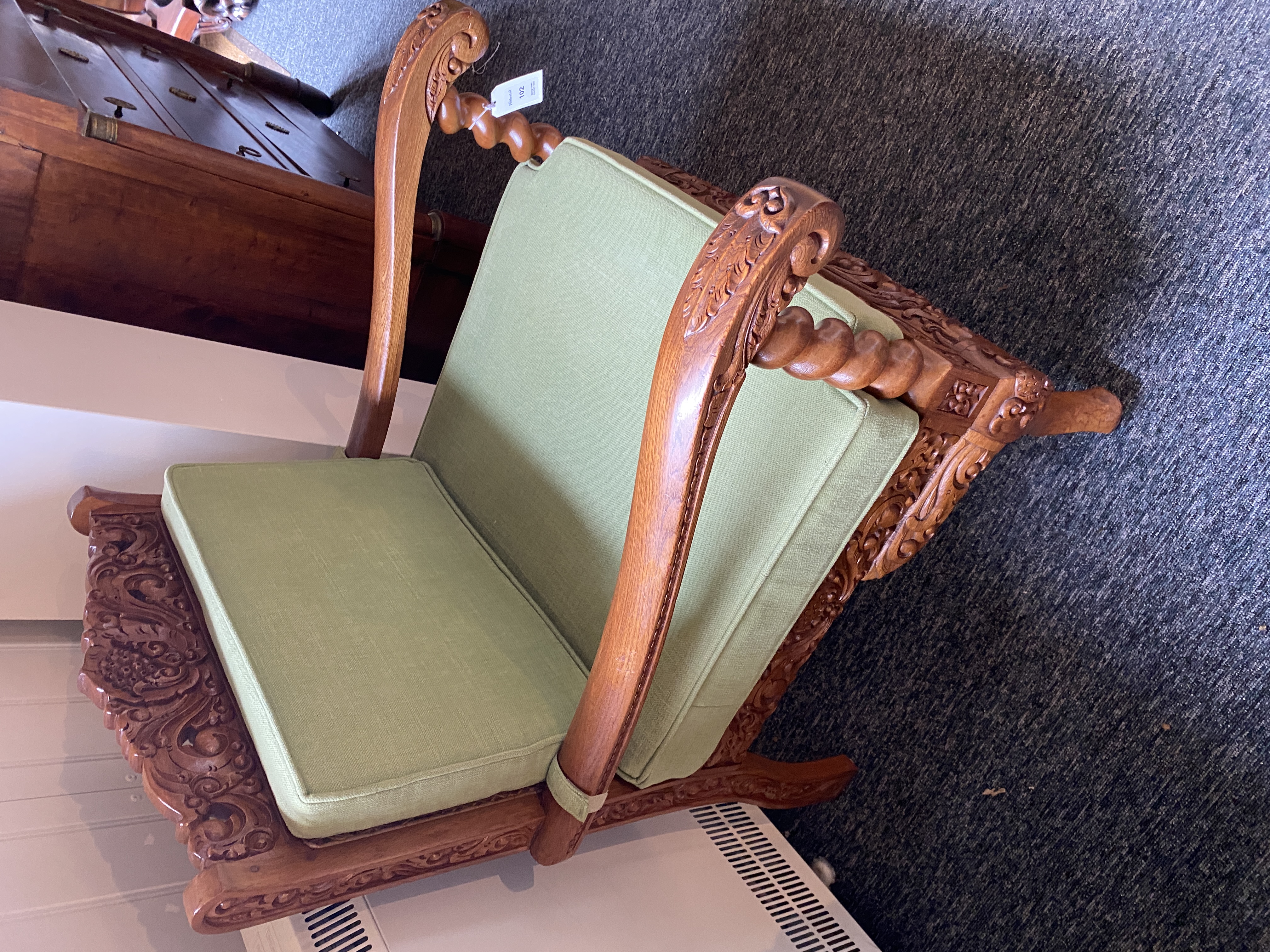 A Jepara carved hardwood four-piece salon suite comprising a settee and three armchairs - Image 3 of 9