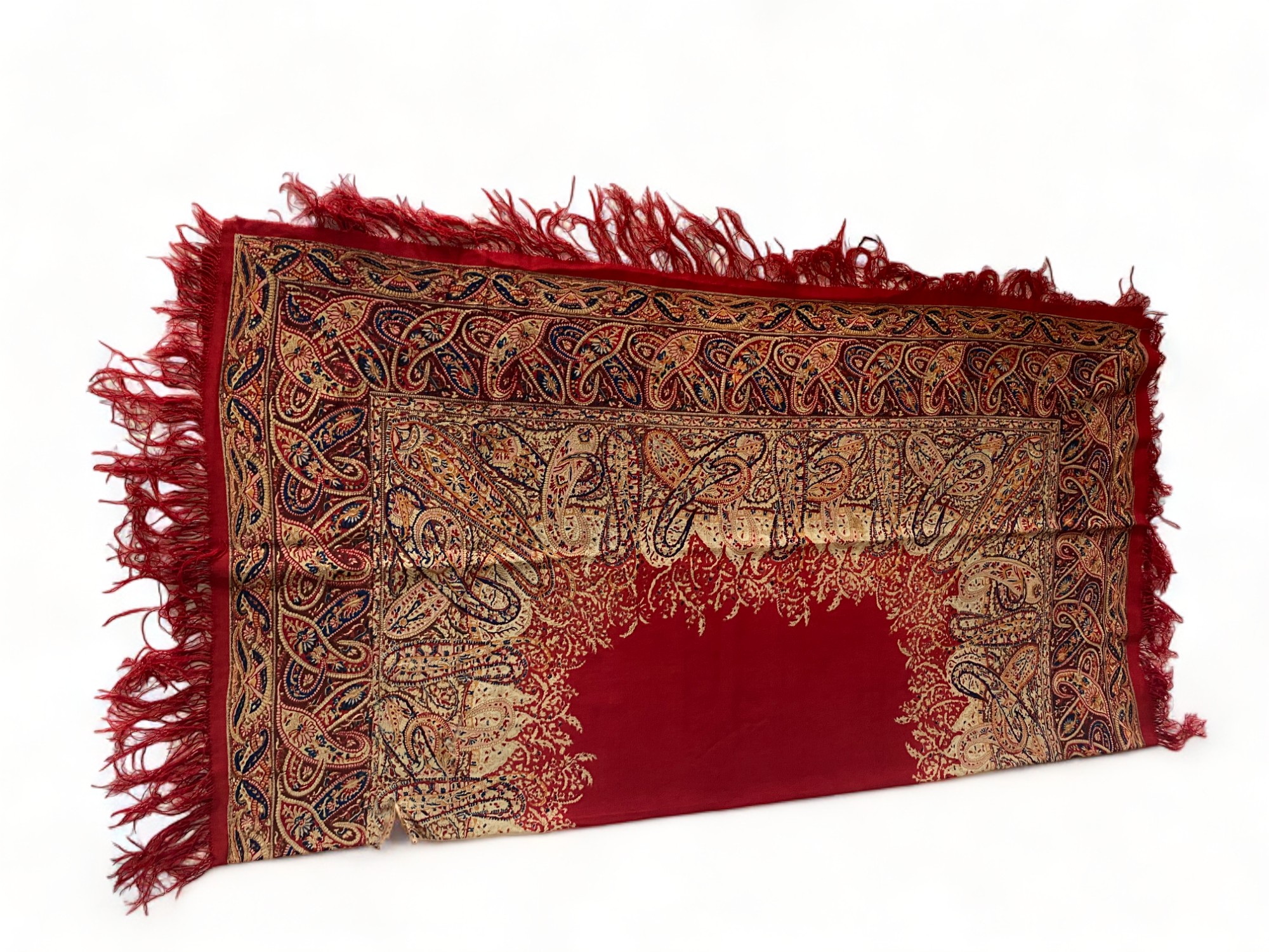 A 19th century red, brown and blue paisley cotton shawl together with another shawl - Image 5 of 13