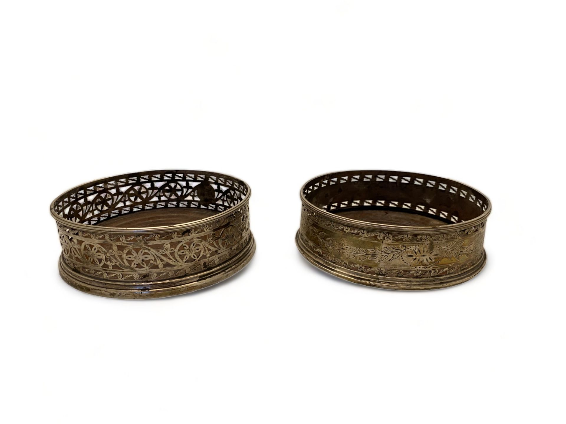 Two late 19th / early 20th century silver plated pierced and engraved wine coasters - Image 3 of 6