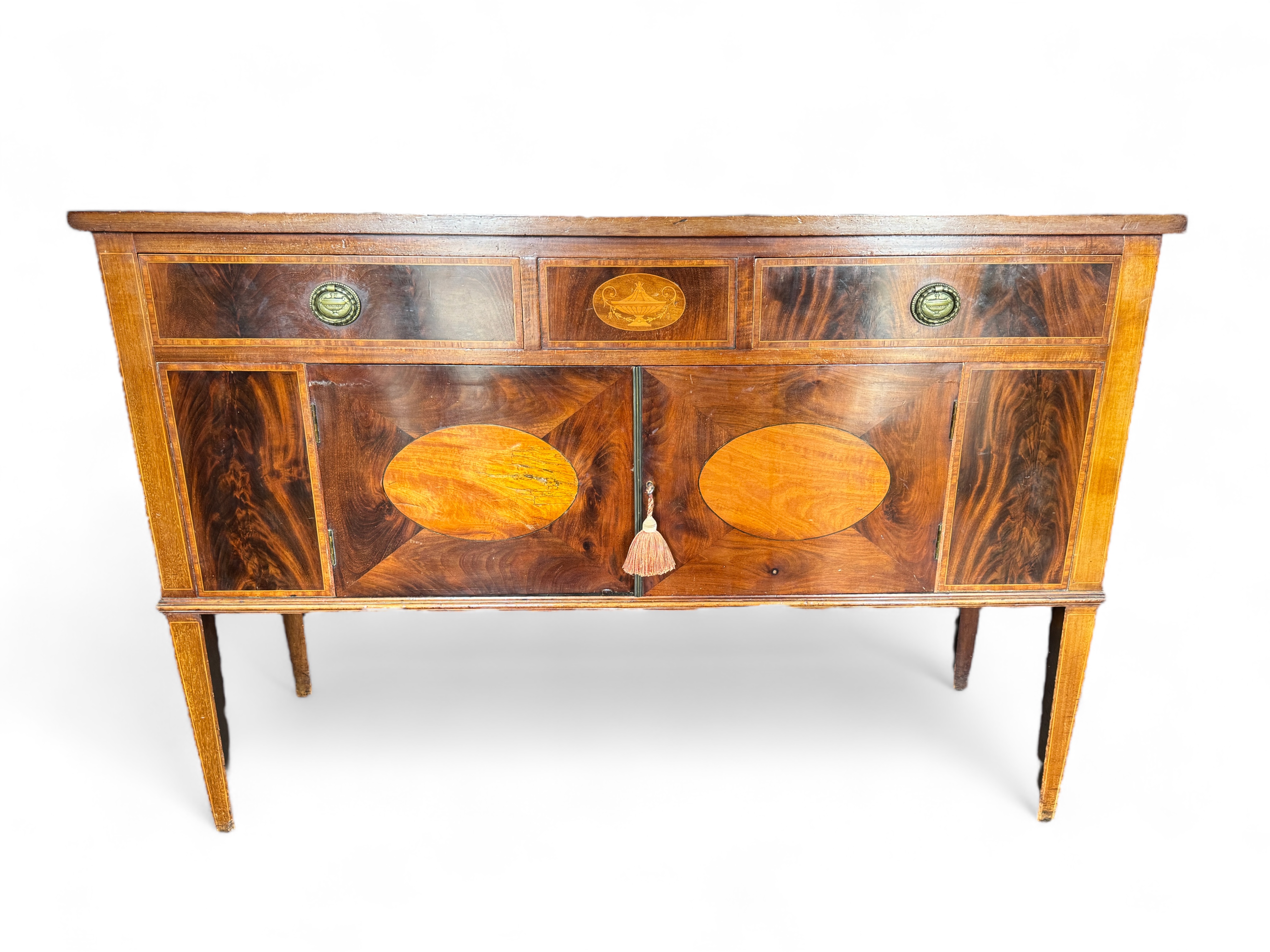 A 19th century mahogany and satinwood crossbanded marquetry sideboard in the George III style