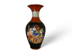 A large late 19th century Etruscan style pottery polychrome glazed vase
