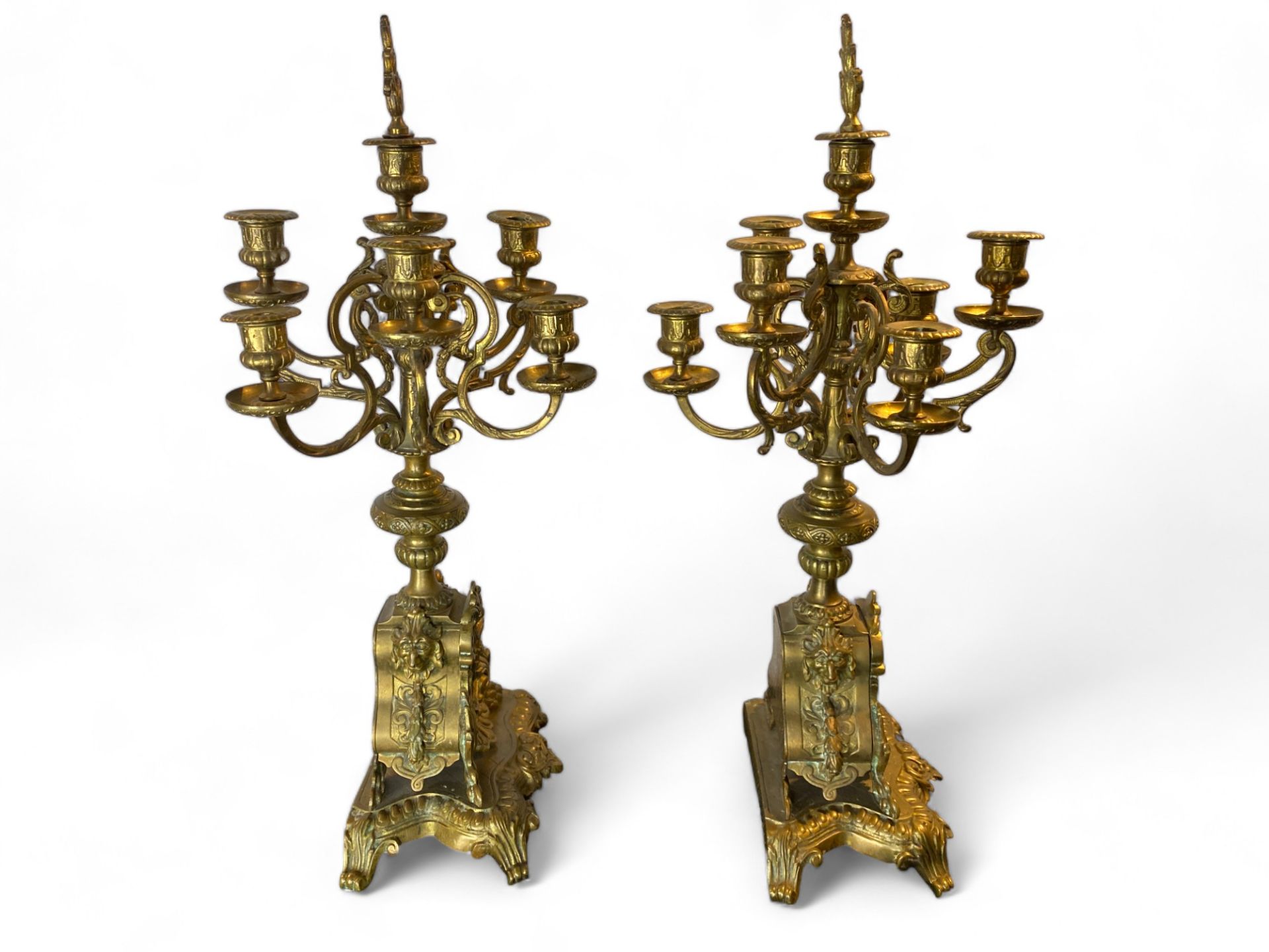 A pair of late 19th century Louis XIV style gilt metal six light candelabra - Image 7 of 9