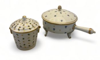 A 19th century Vienna porcelain Chantilly Sprig decorated pot and another similar