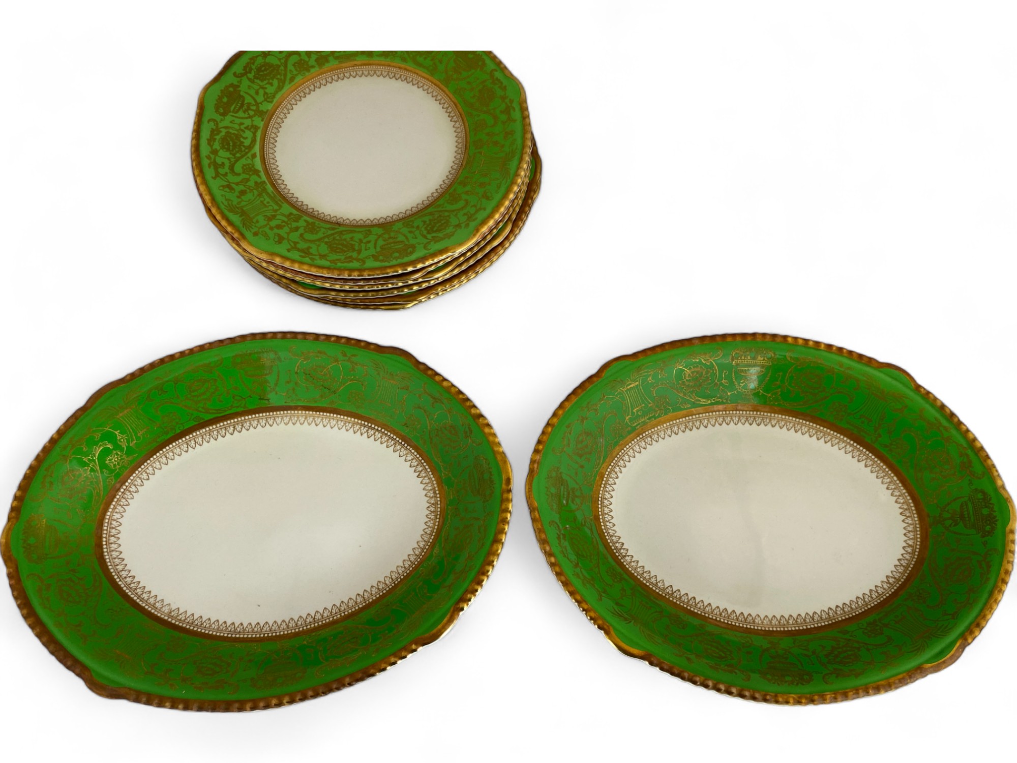 A Soho Pottery Solian ware green and gilt dessert service, a Limoges attributed tea set and a pair o - Bild 19 aus 20