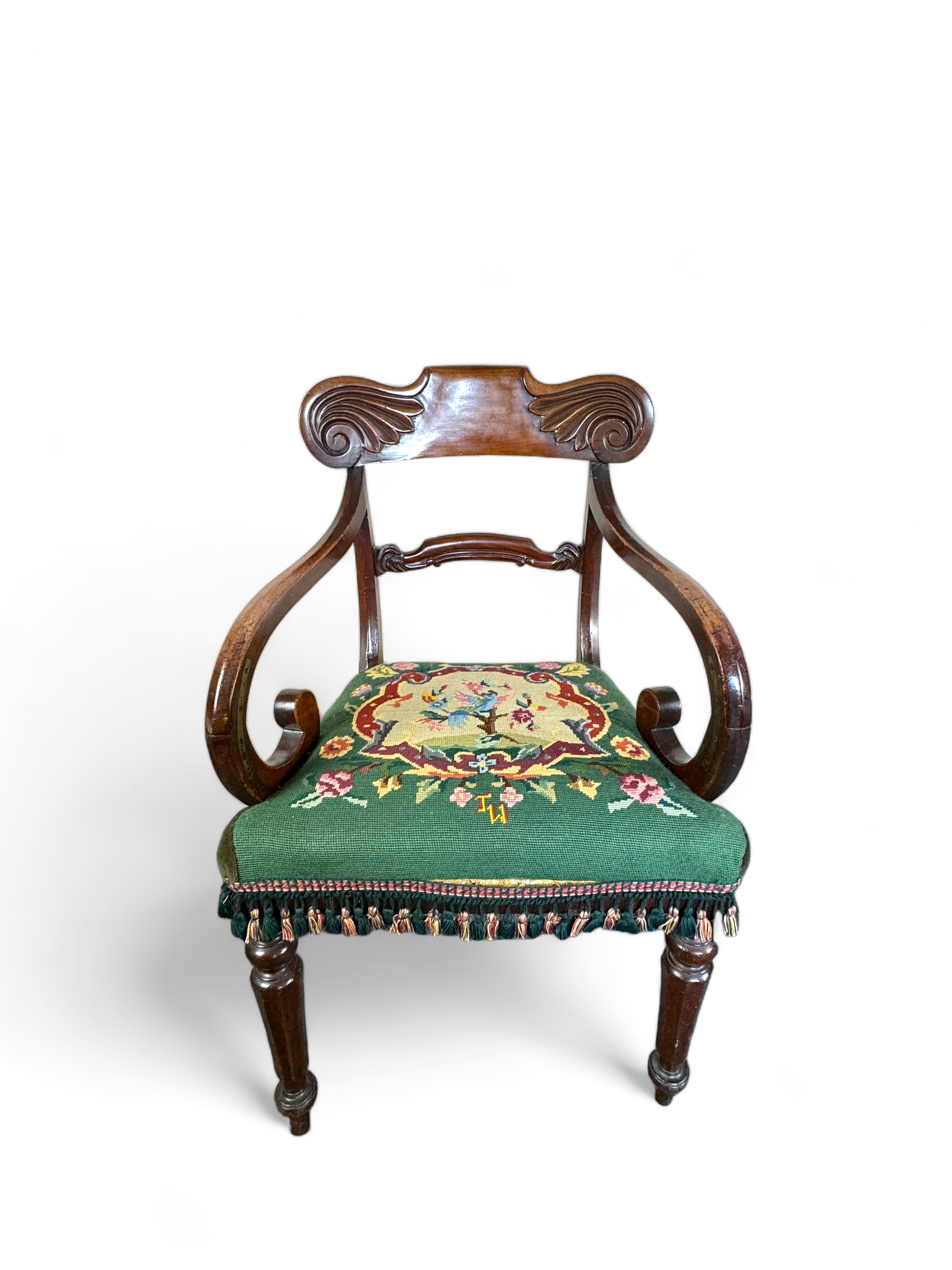 A George III Hepplewhite style mahogany open armchair together with a William IV carved mahogany ope - Image 6 of 7