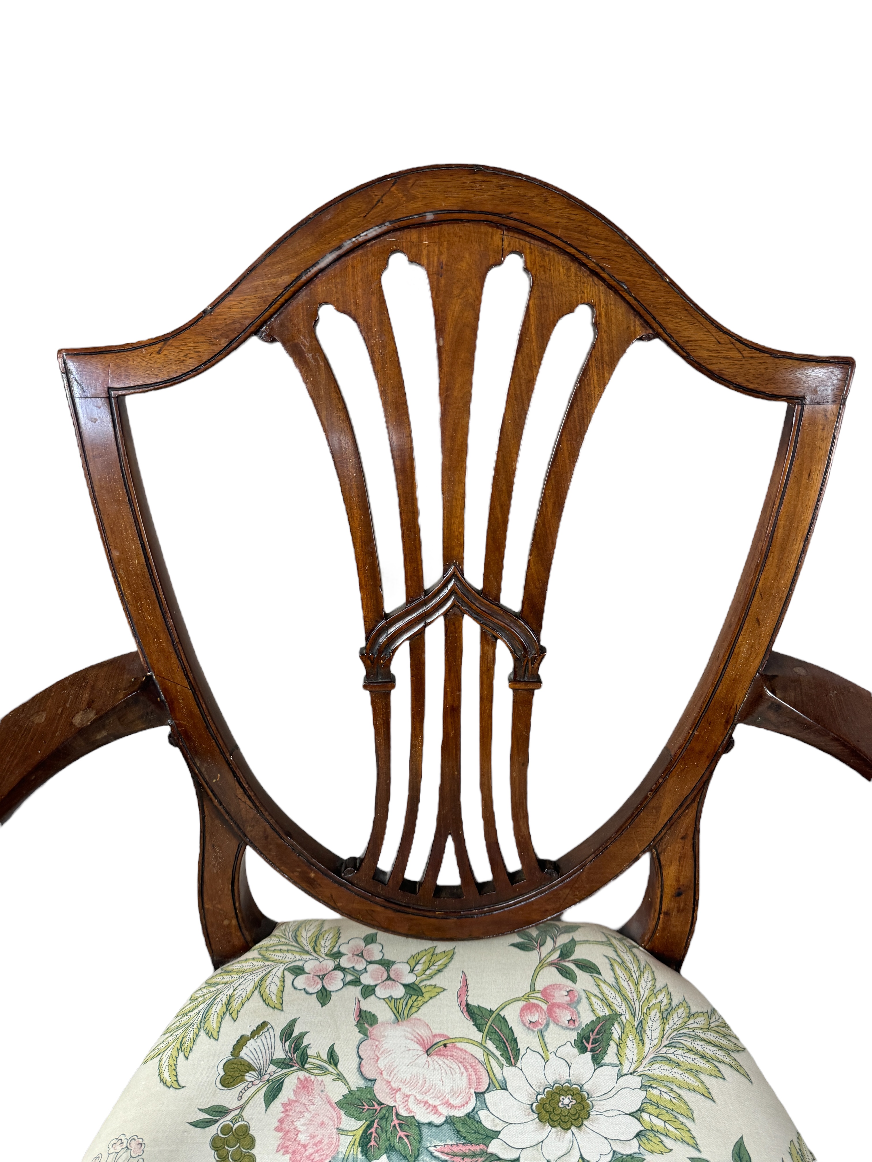 A George III Hepplewhite style mahogany open armchair together with a William IV carved mahogany ope - Image 3 of 7