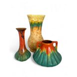 Two vases by Belgium Faiencerie Thulan and a German vase, circa 1930s