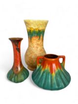 Two vases by Belgium Faiencerie Thulan and a German vase, circa 1930s