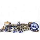 A collection of mostly English 19th century and later blue and white pottery and porcelain