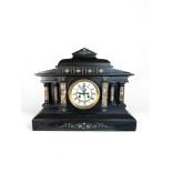 A large mid 19th century black slate and brescia marble mantel clock by Vincenti & Cie
