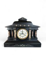 A large mid 19th century black slate and brescia marble mantel clock by Vincenti & Cie
