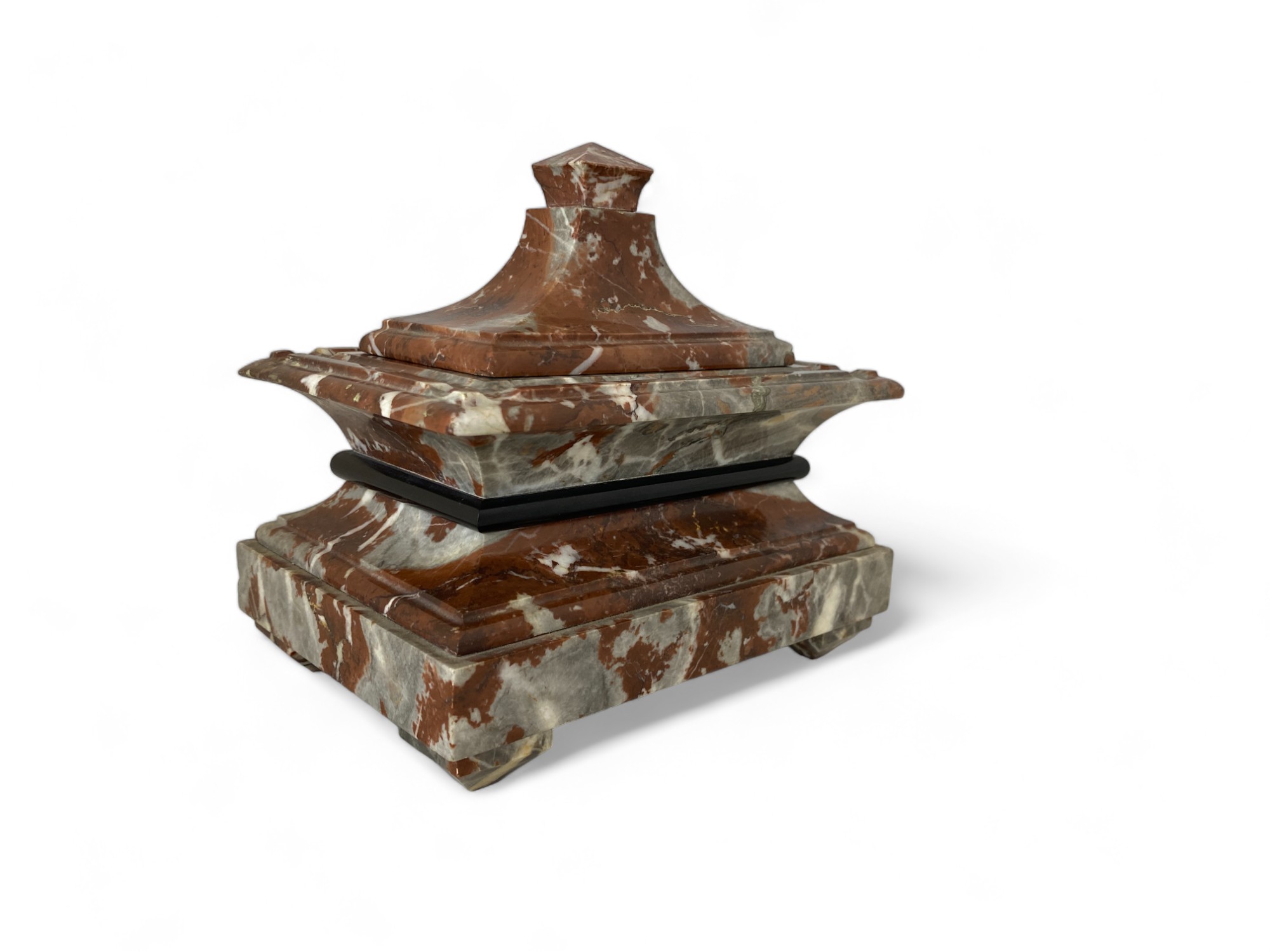 A 19th century French red rance marble rectangular inkstand with twin inkwells - Image 6 of 7